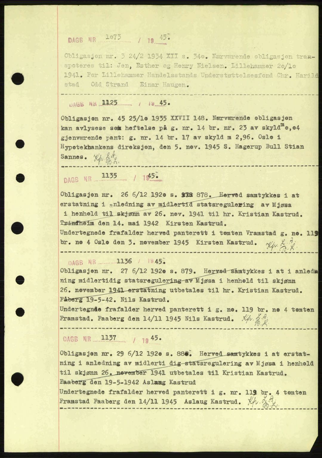Sør-Gudbrandsdal tingrett, SAH/TING-004/H/Hb/Hbf/L0003: Pantebok nr. C5a, 1939-1946, Dagboknr: 1073/1945