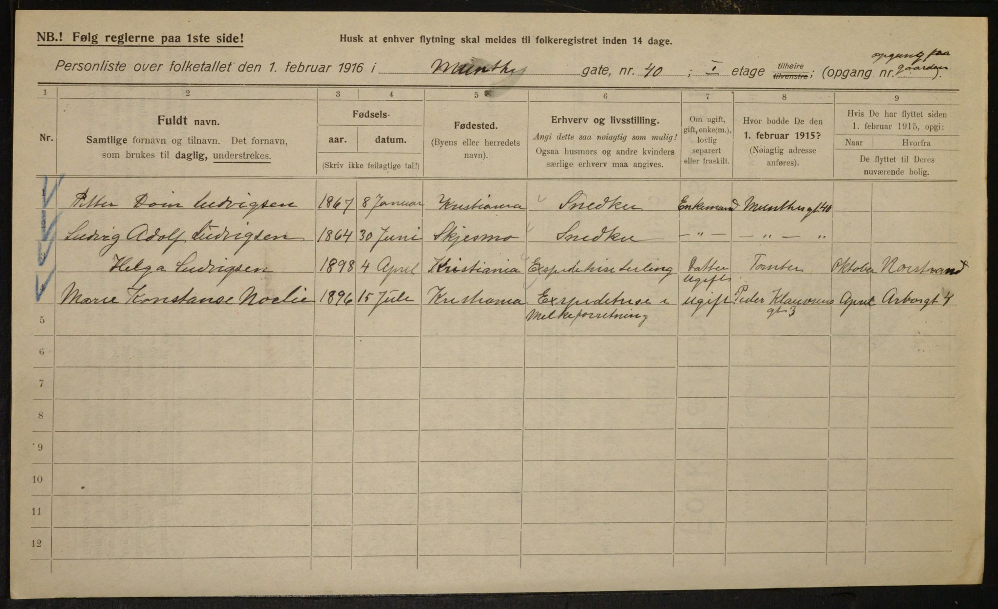 OBA, Kommunal folketelling 1.2.1916 for Kristiania, 1916, s. 69870