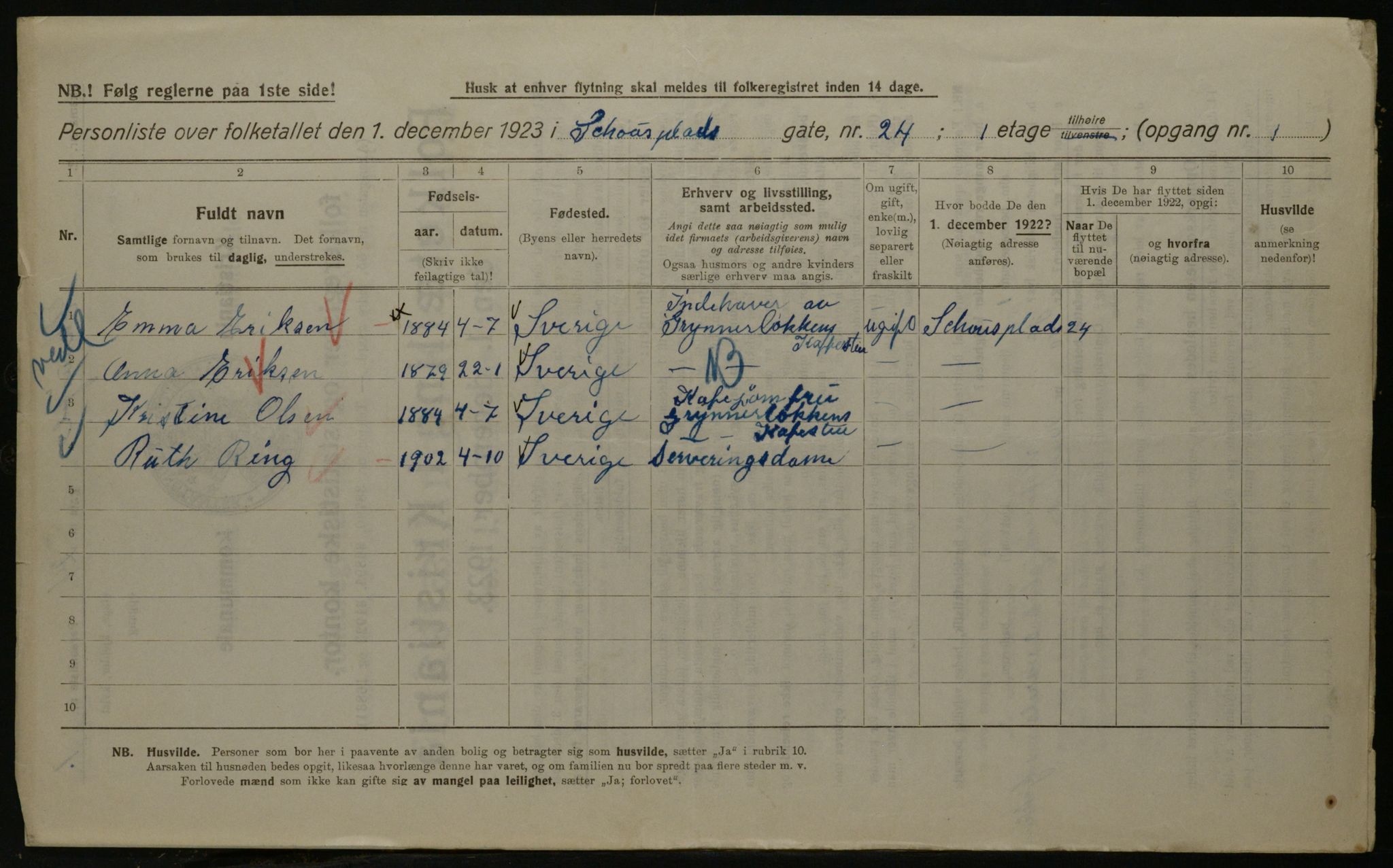 OBA, Kommunal folketelling 1.12.1923 for Kristiania, 1923, s. 100325