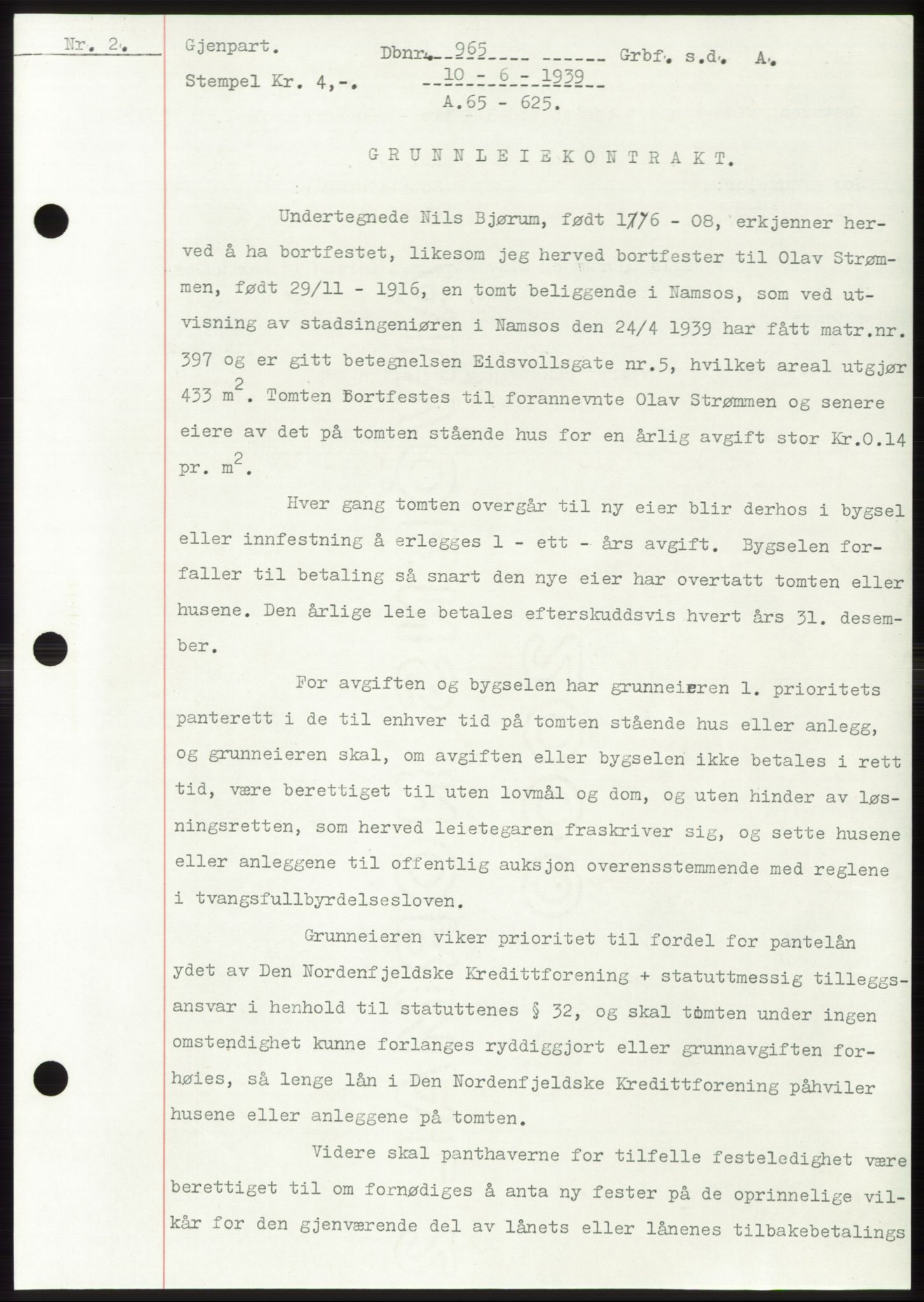 Namdal sorenskriveri, SAT/A-4133/1/2/2C: Pantebok nr. -, 1937-1939, Tingl.dato: 10.06.1939