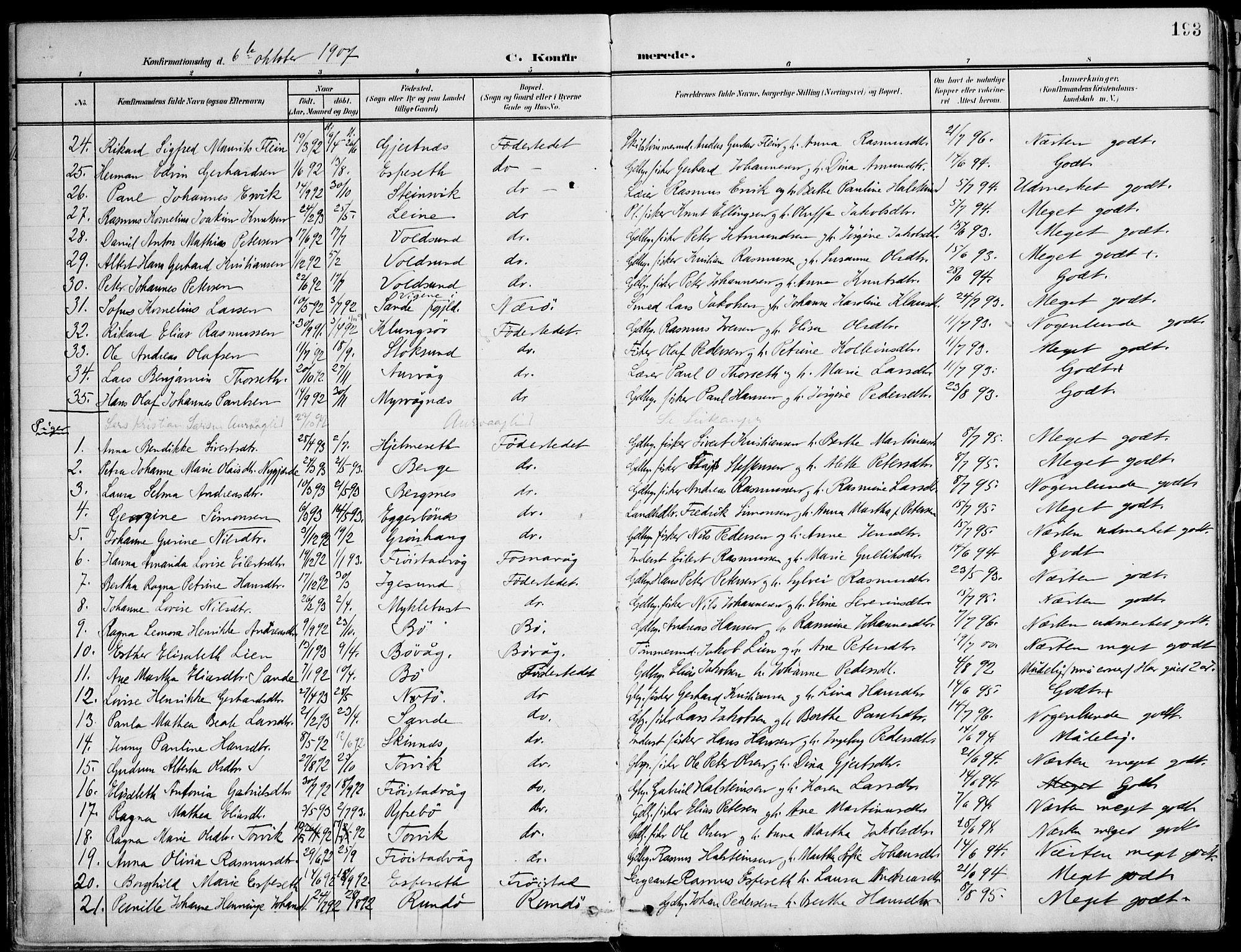 Ministerialprotokoller, klokkerbøker og fødselsregistre - Møre og Romsdal, AV/SAT-A-1454/507/L0075: Ministerialbok nr. 507A10, 1901-1920, s. 193