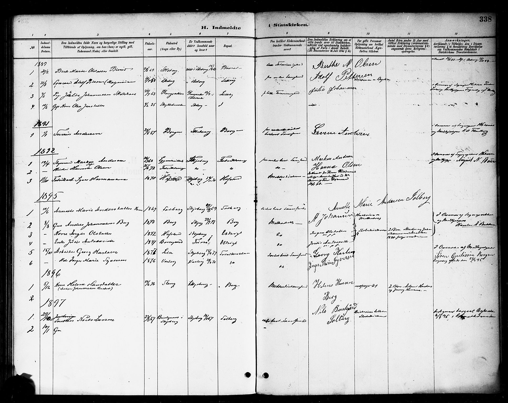 Skjeberg prestekontor Kirkebøker, AV/SAO-A-10923/F/Fa/L0009: Ministerialbok nr. I 9, 1886-1897, s. 338