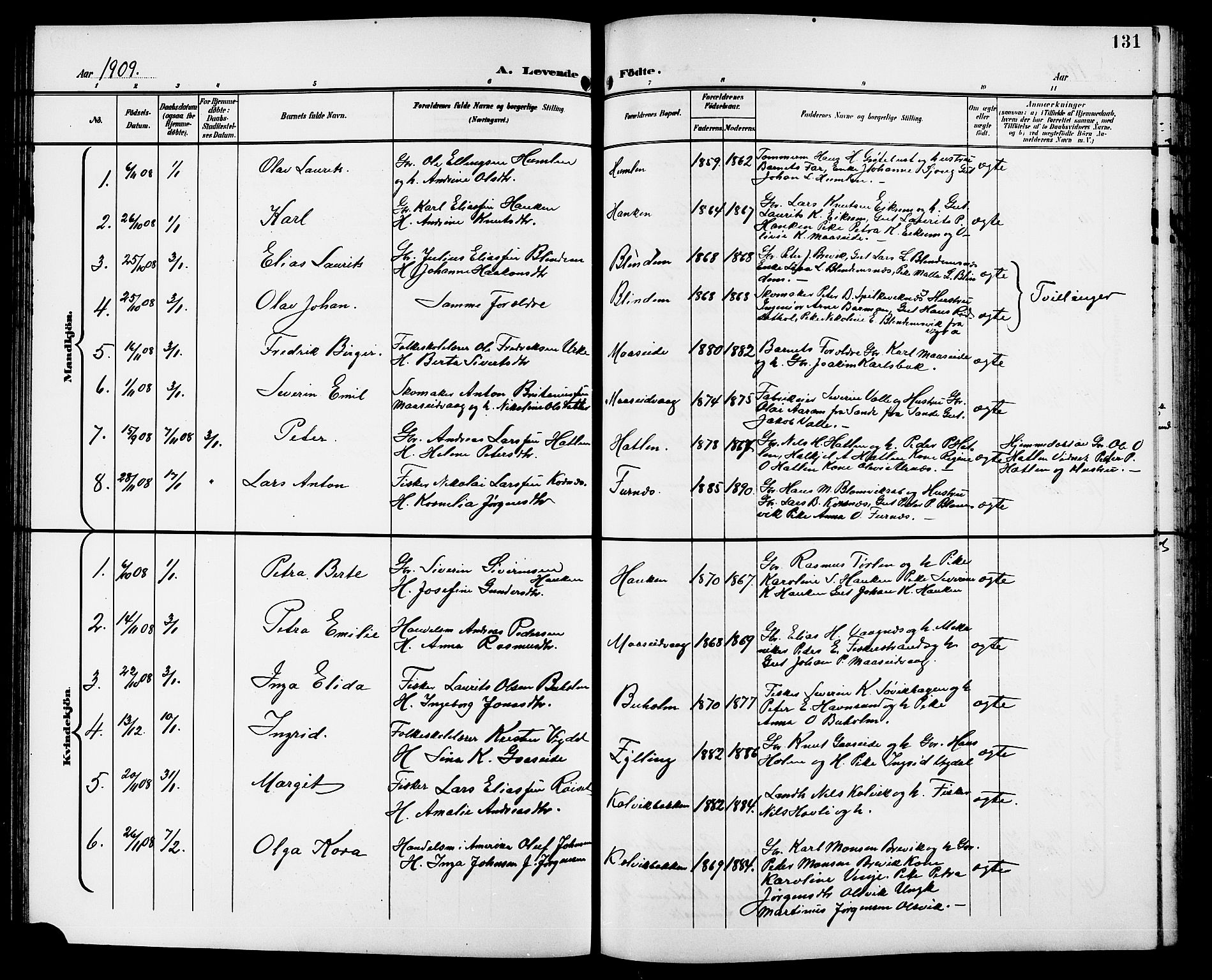 Ministerialprotokoller, klokkerbøker og fødselsregistre - Møre og Romsdal, SAT/A-1454/528/L0432: Klokkerbok nr. 528C13, 1898-1918, s. 131