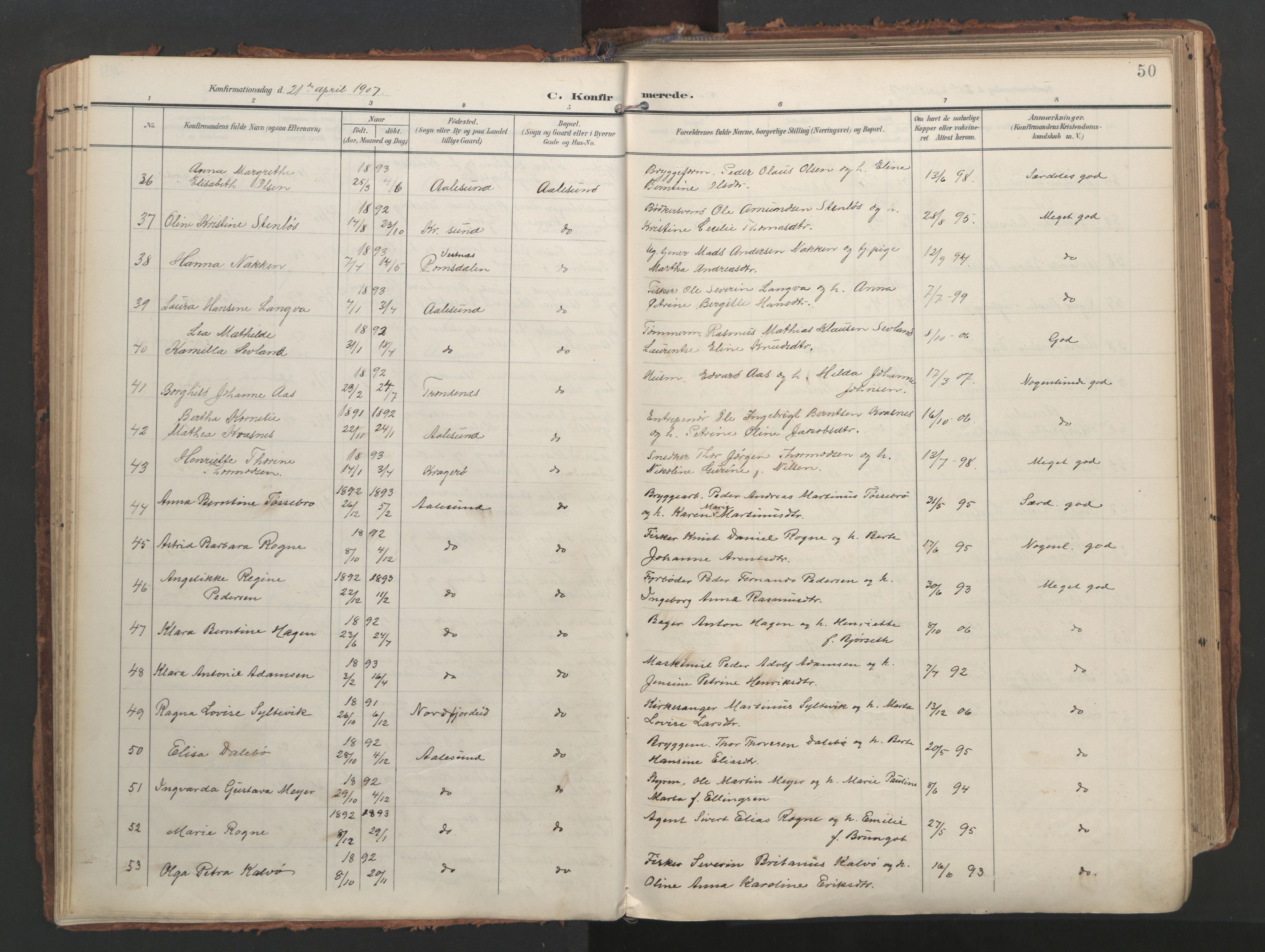 Ministerialprotokoller, klokkerbøker og fødselsregistre - Møre og Romsdal, SAT/A-1454/529/L0459: Ministerialbok nr. 529A09, 1904-1917, s. 50