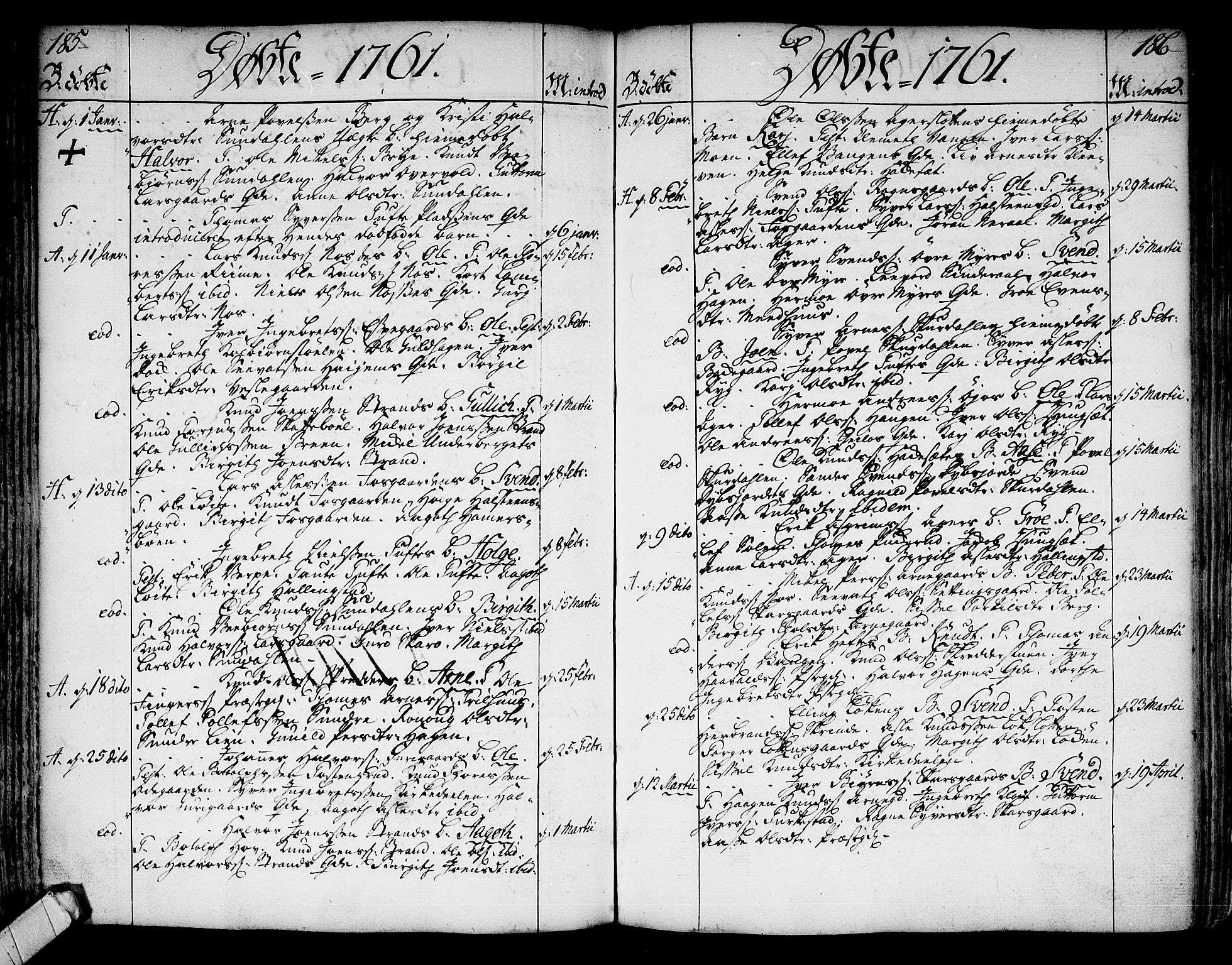 Ål kirkebøker, AV/SAKO-A-249/F/Fa/L0001: Ministerialbok nr. I 1, 1744-1769, s. 185-186