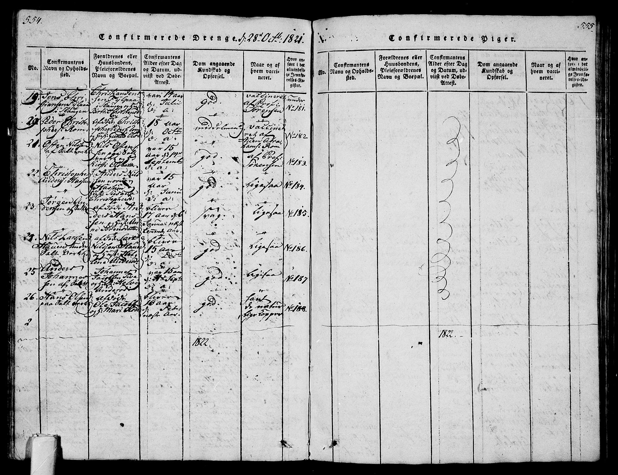 Sem kirkebøker, AV/SAKO-A-5/G/Ga/L0001: Klokkerbok nr. I 1, 1814-1825, s. 554-555