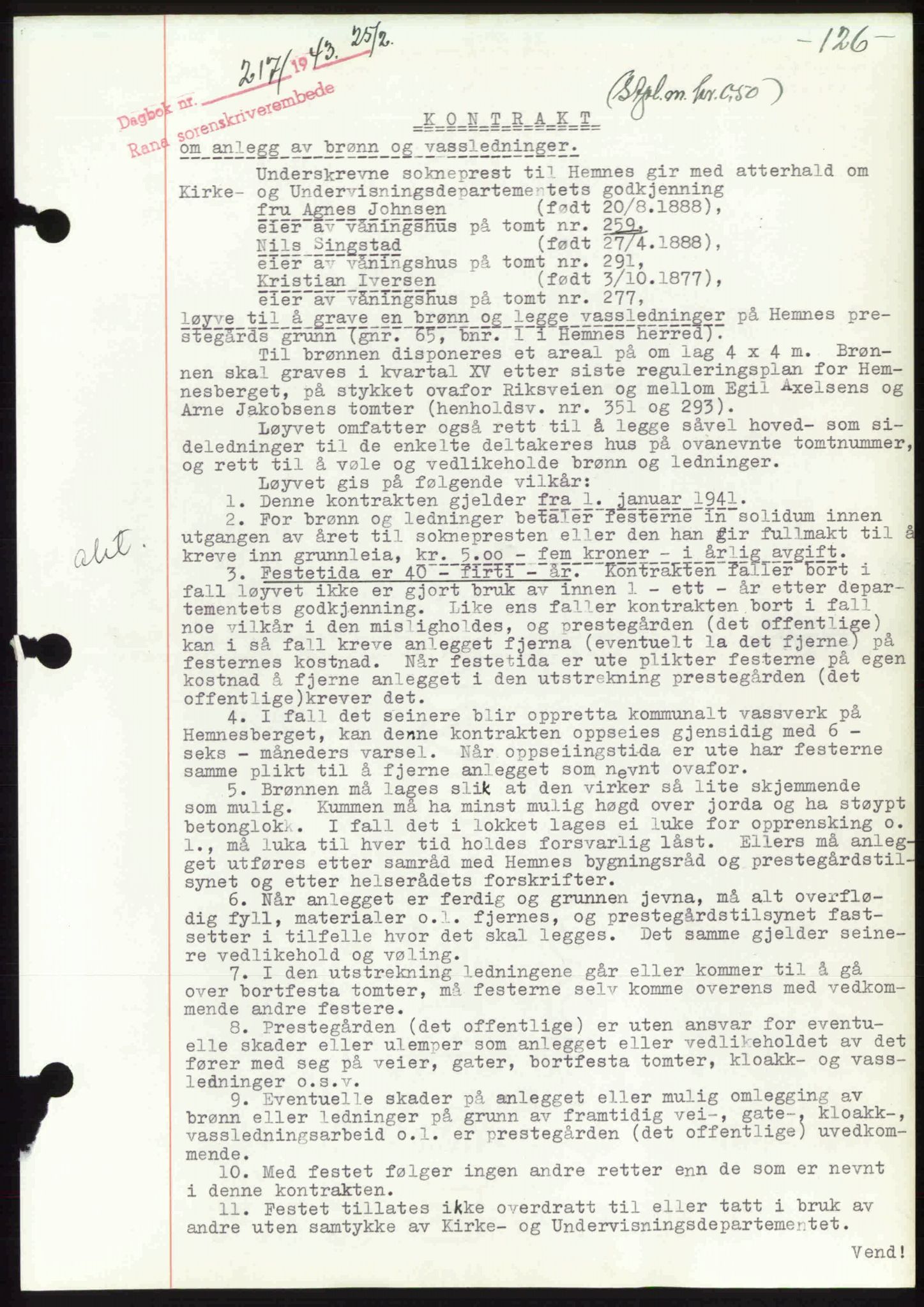 Rana sorenskriveri , SAT/A-1108/1/2/2C: Pantebok nr. A 10, 1942-1943, Dagboknr: 217/1943