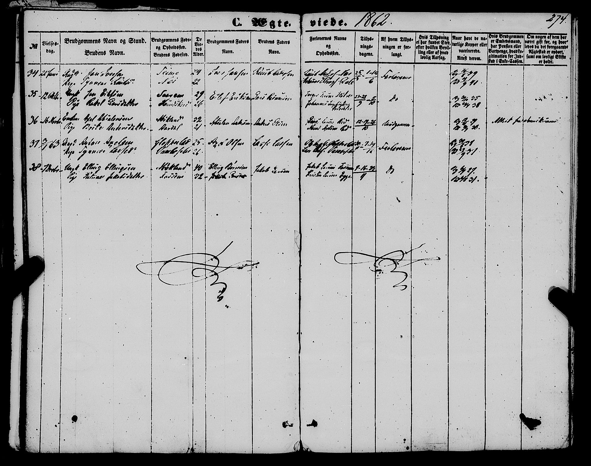 Gloppen sokneprestembete, AV/SAB-A-80101/H/Haa/Haaa/L0009: Ministerialbok nr. A 9, 1855-1870, s. 274