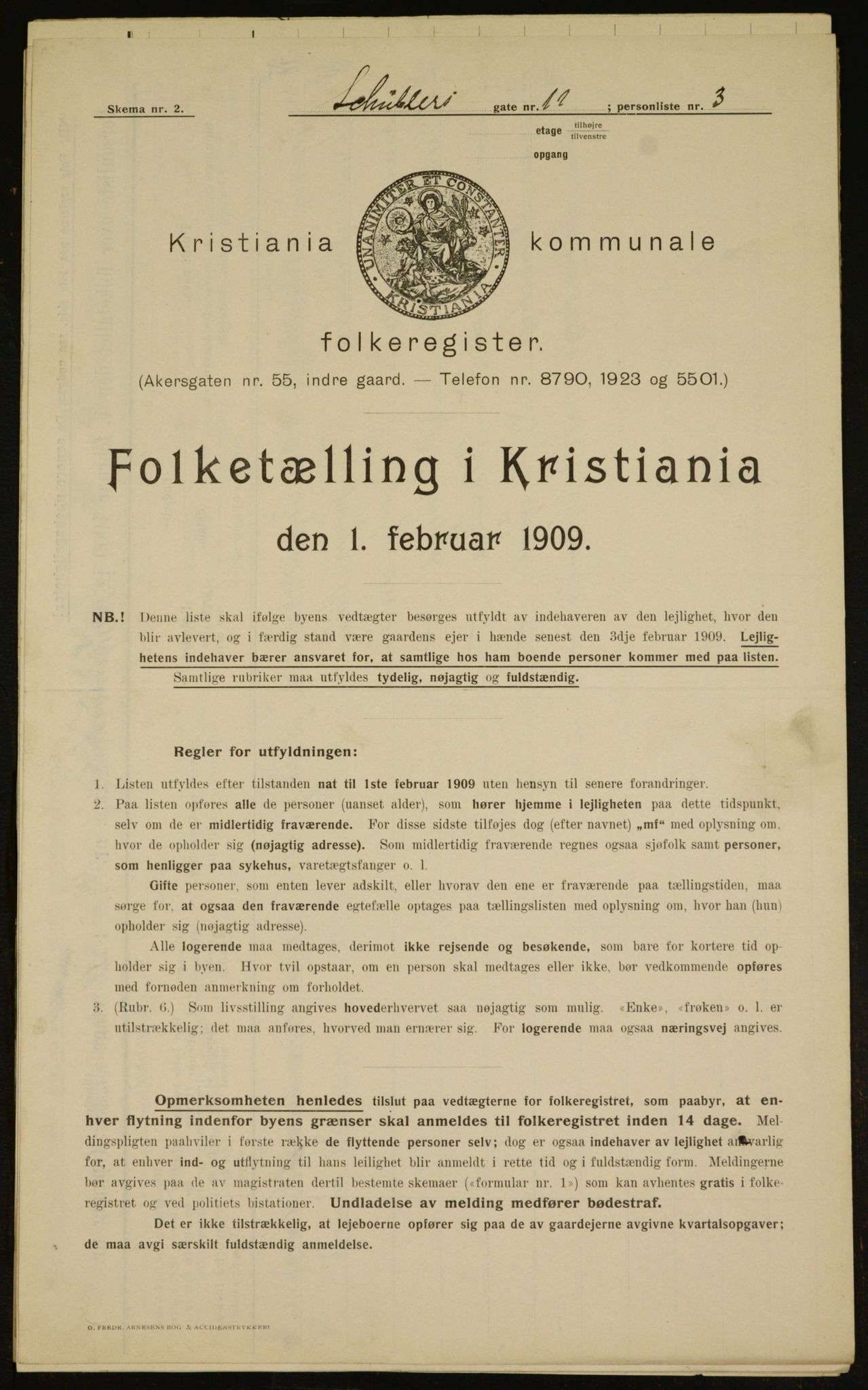 OBA, Kommunal folketelling 1.2.1909 for Kristiania kjøpstad, 1909, s. 84352