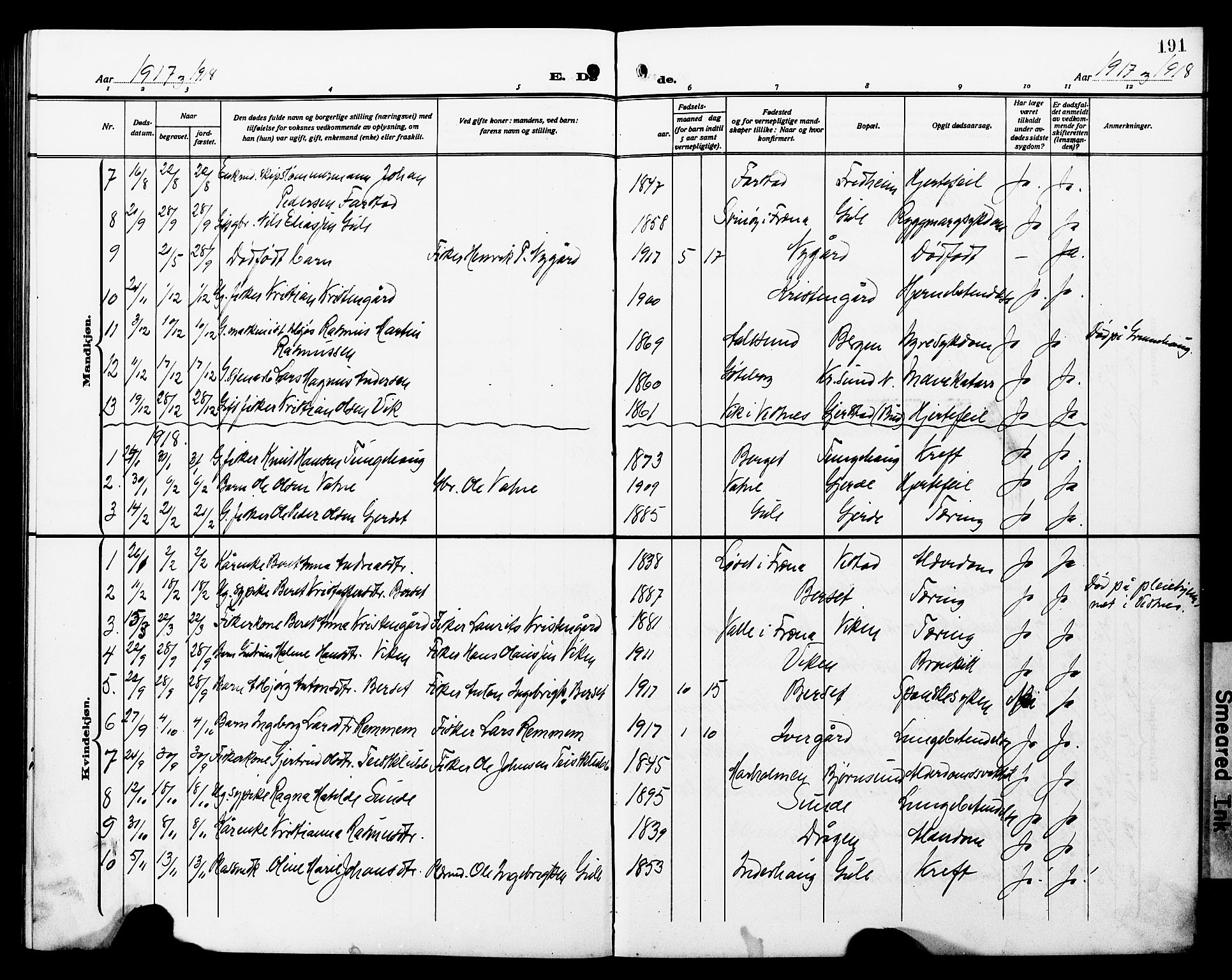 Ministerialprotokoller, klokkerbøker og fødselsregistre - Møre og Romsdal, SAT/A-1454/566/L0774: Klokkerbok nr. 566C03, 1910-1929, s. 191