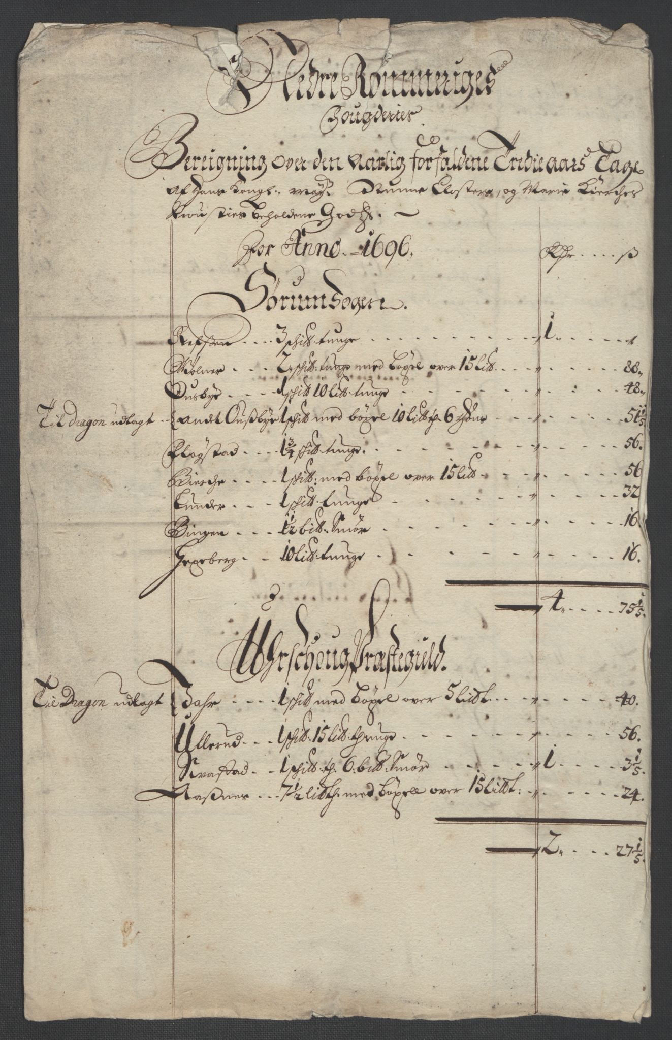 Rentekammeret inntil 1814, Reviderte regnskaper, Fogderegnskap, RA/EA-4092/R11/L0580: Fogderegnskap Nedre Romerike, 1696-1697, s. 15