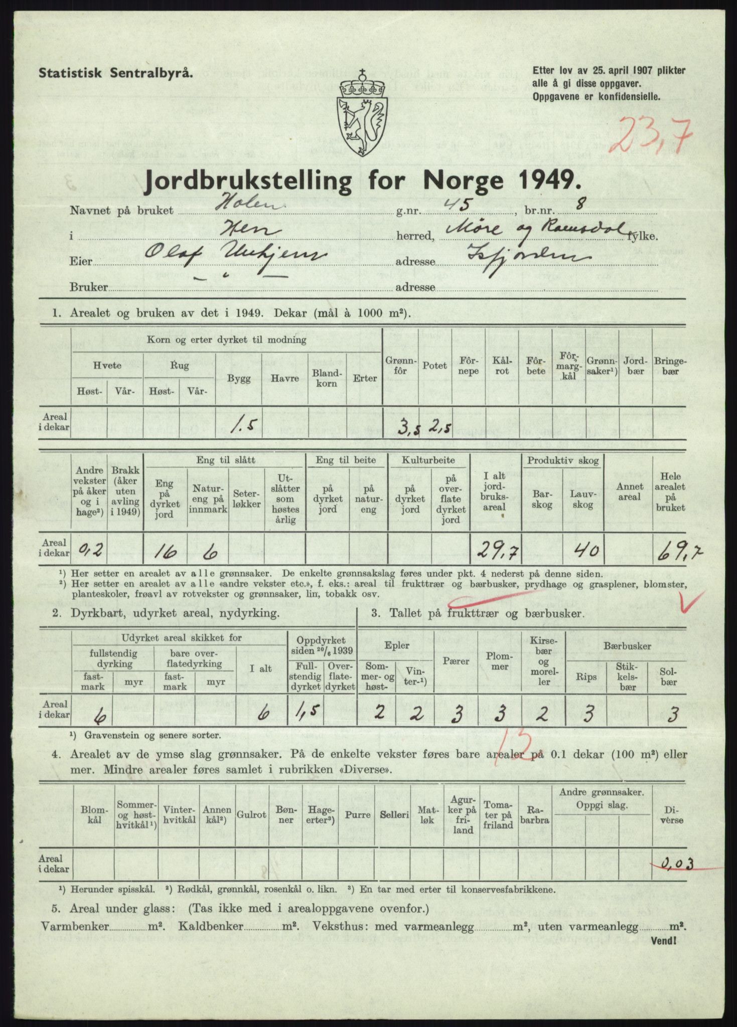 Statistisk sentralbyrå, Næringsøkonomiske emner, Jordbruk, skogbruk, jakt, fiske og fangst, AV/RA-S-2234/G/Gc/L0323: Møre og Romsdal: Grytten og Hen, 1949, s. 635