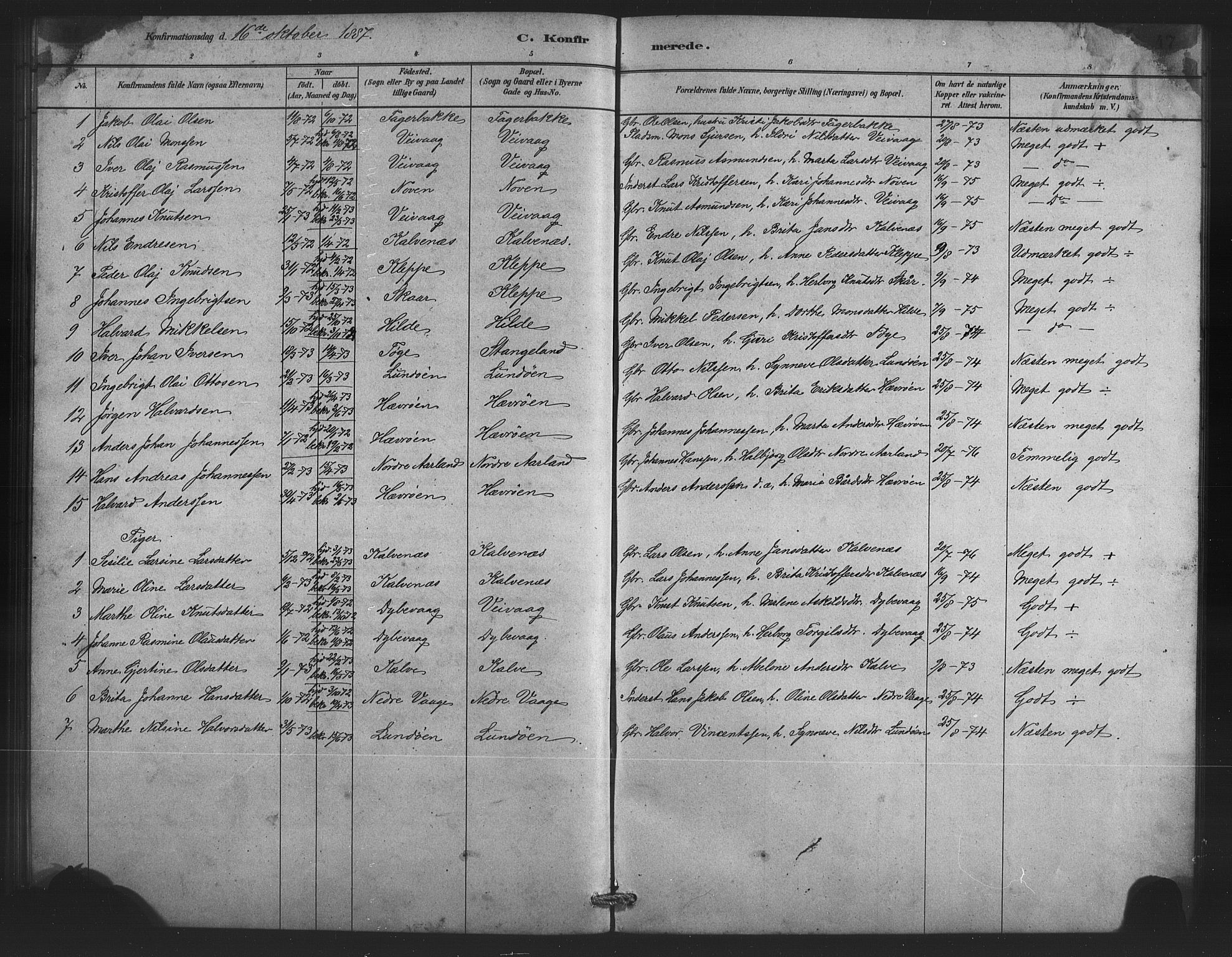 Austevoll sokneprestembete, AV/SAB-A-74201/H/Ha/Hab/Habb/L0003: Klokkerbok nr. B 3, 1879-1888, s. 47