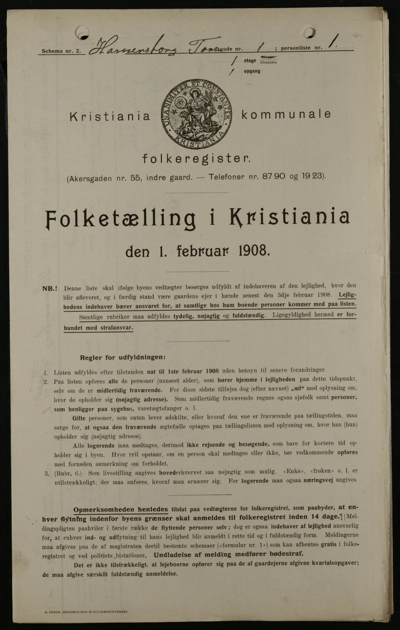 OBA, Kommunal folketelling 1.2.1908 for Kristiania kjøpstad, 1908, s. 30995