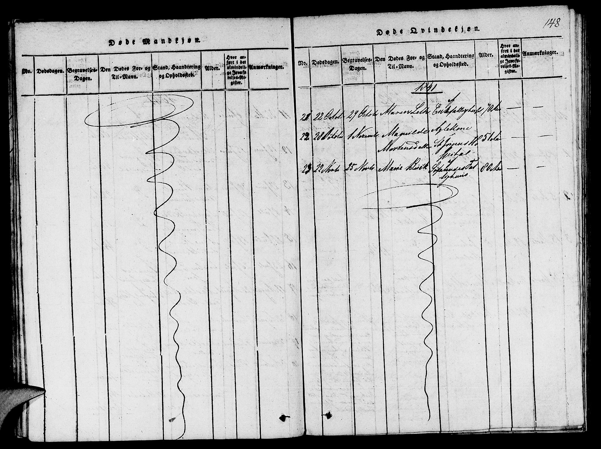 St. Jørgens hospital og Årstad sokneprestembete, AV/SAB-A-99934: Klokkerbok nr. A 1, 1816-1843, s. 148