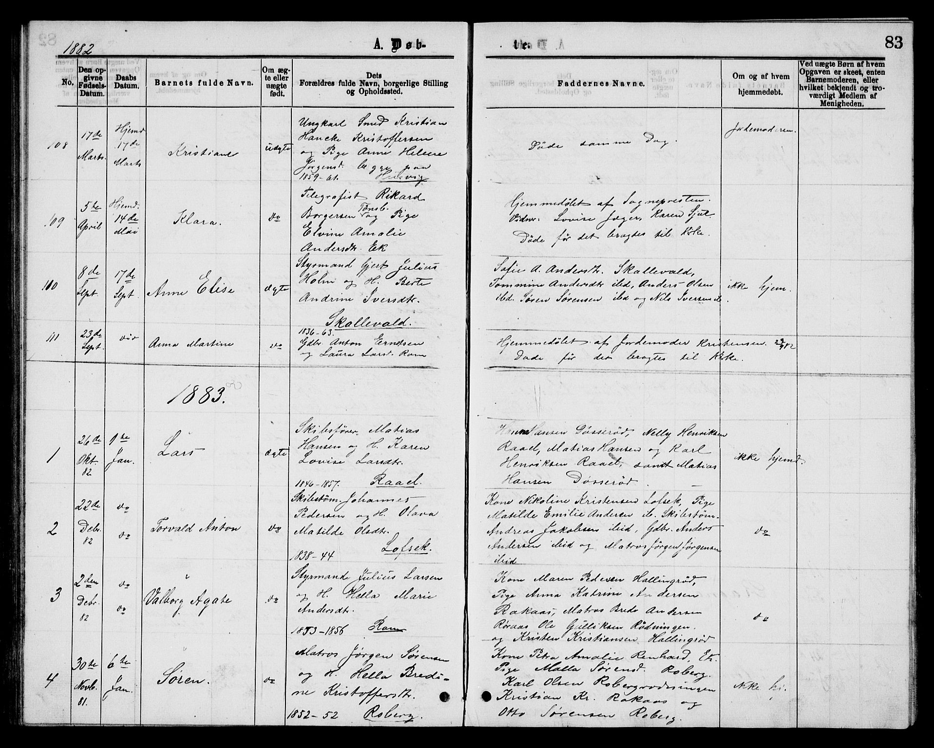 Sem kirkebøker, AV/SAKO-A-5/G/Gb/L0001: Klokkerbok nr. II 1, 1877-1885, s. 83