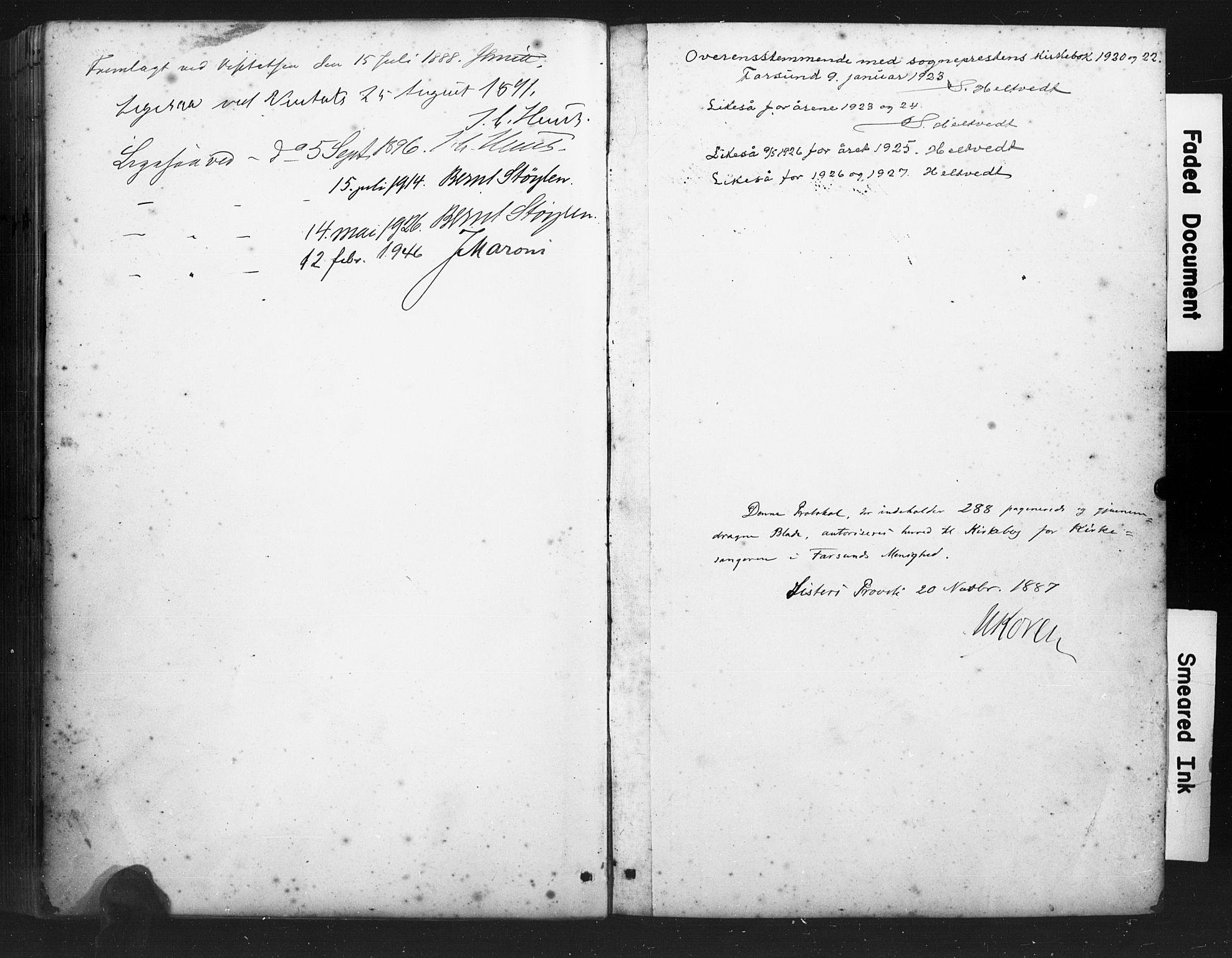 Farsund sokneprestkontor, SAK/1111-0009/F/Fb/L0001: Klokkerbok nr. B 1, 1886-1931, s. 288