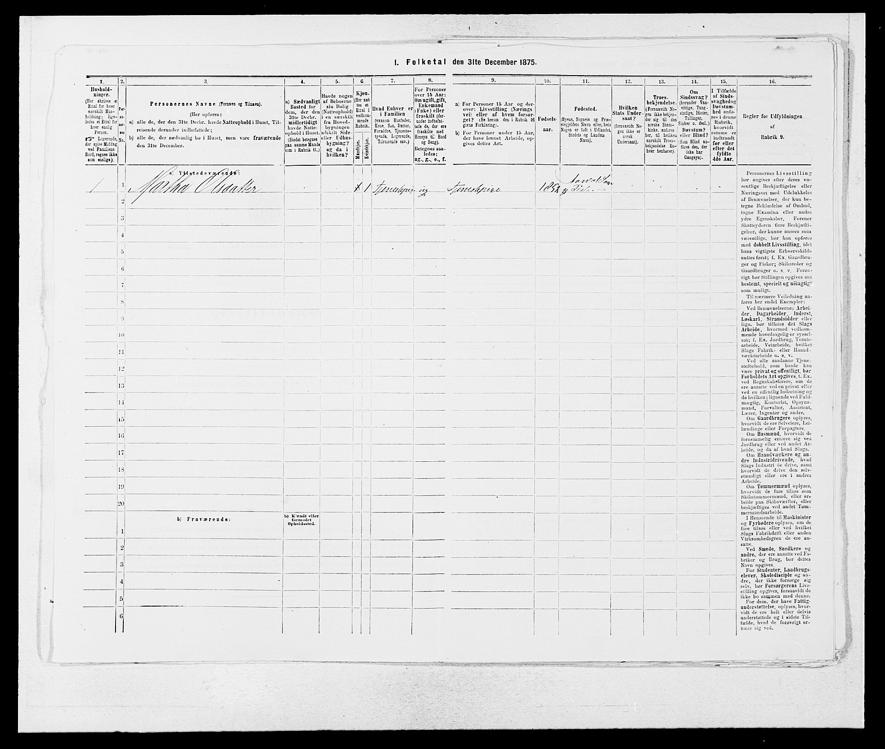 SAB, Folketelling 1875 for 1424P Årdal prestegjeld, 1875, s. 398