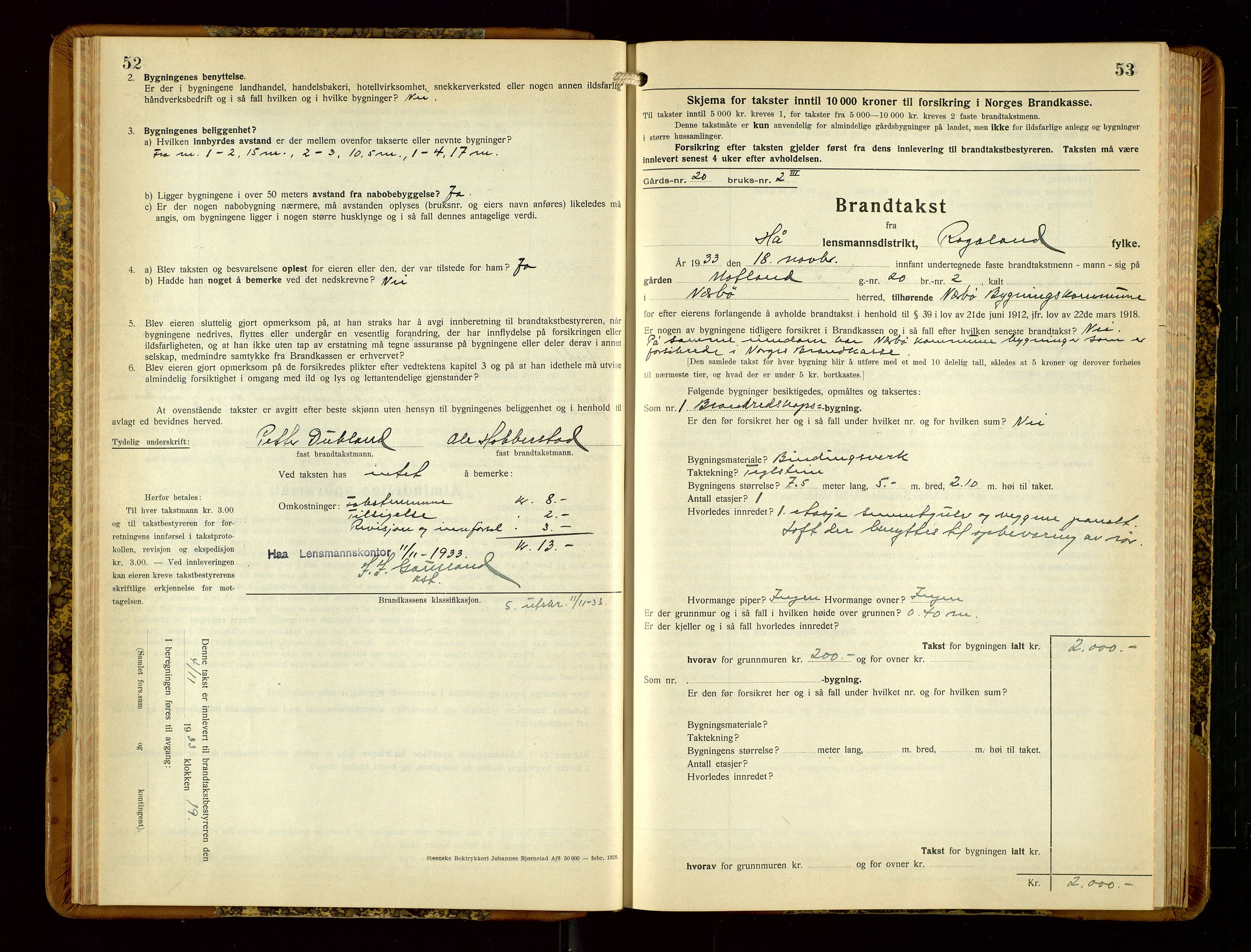 Hå lensmannskontor, AV/SAST-A-100456/Goa/L0006: Takstprotokoll (skjema), 1932-1938, s. 52-53