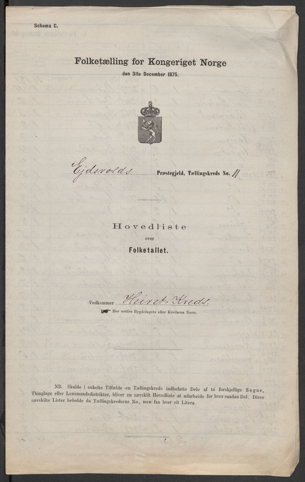 RA, Folketelling 1875 for 0237P Eidsvoll prestegjeld, 1875, s. 43
