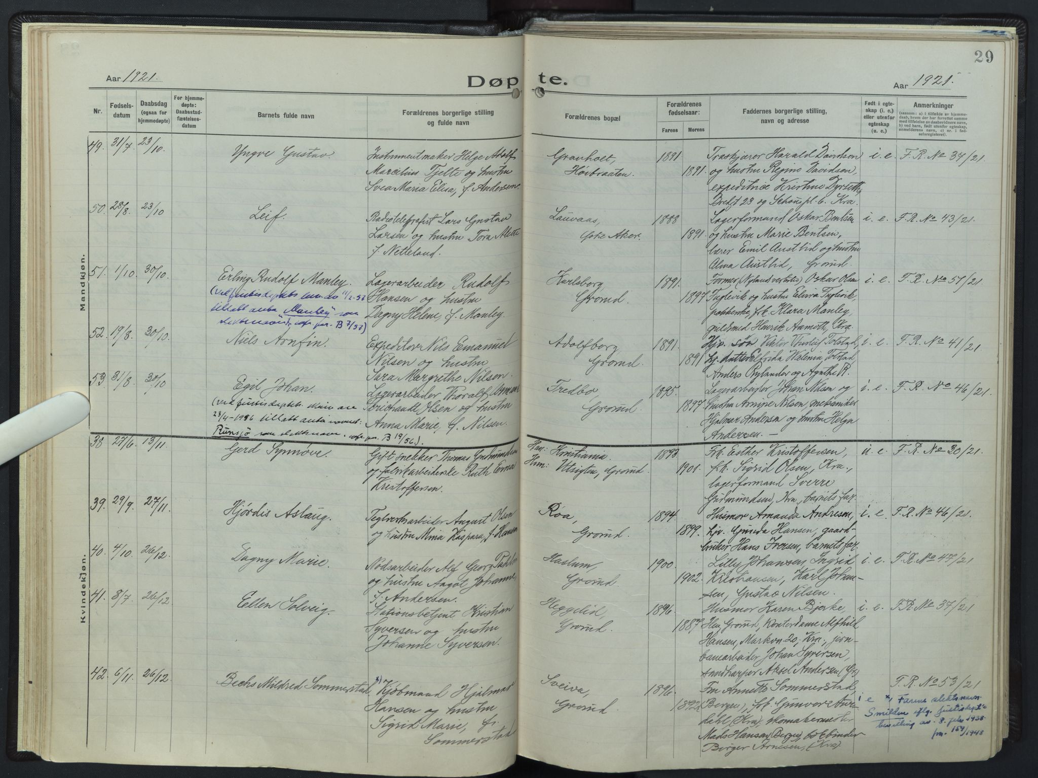 Østre Aker prestekontor Kirkebøker, AV/SAO-A-10840/F/Fb/L0002: Ministerialbok nr. II 2, 1918-1930, s. 29