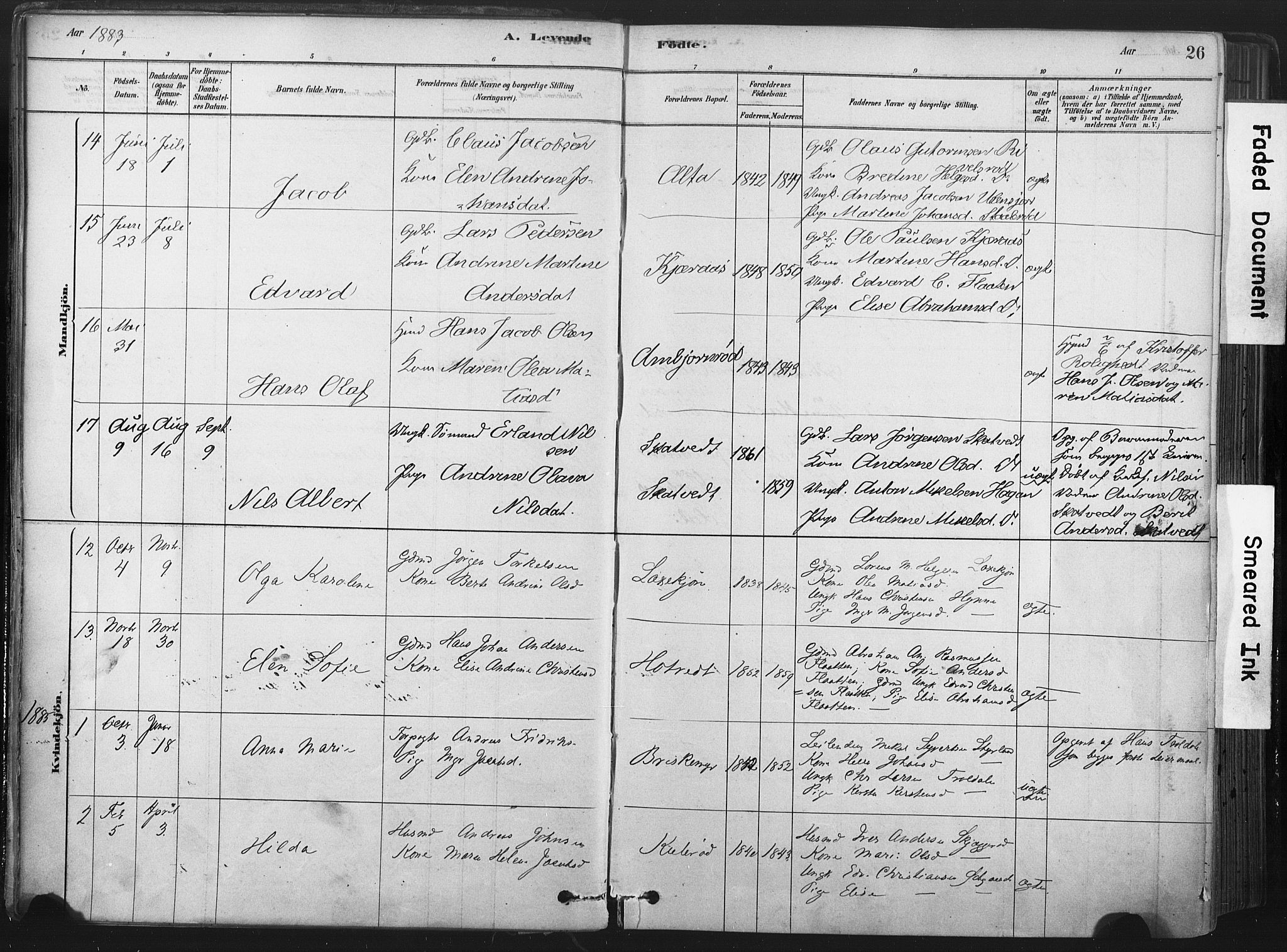 Andebu kirkebøker, AV/SAKO-A-336/F/Fa/L0007: Ministerialbok nr. I 7, 1878-1899, s. 26