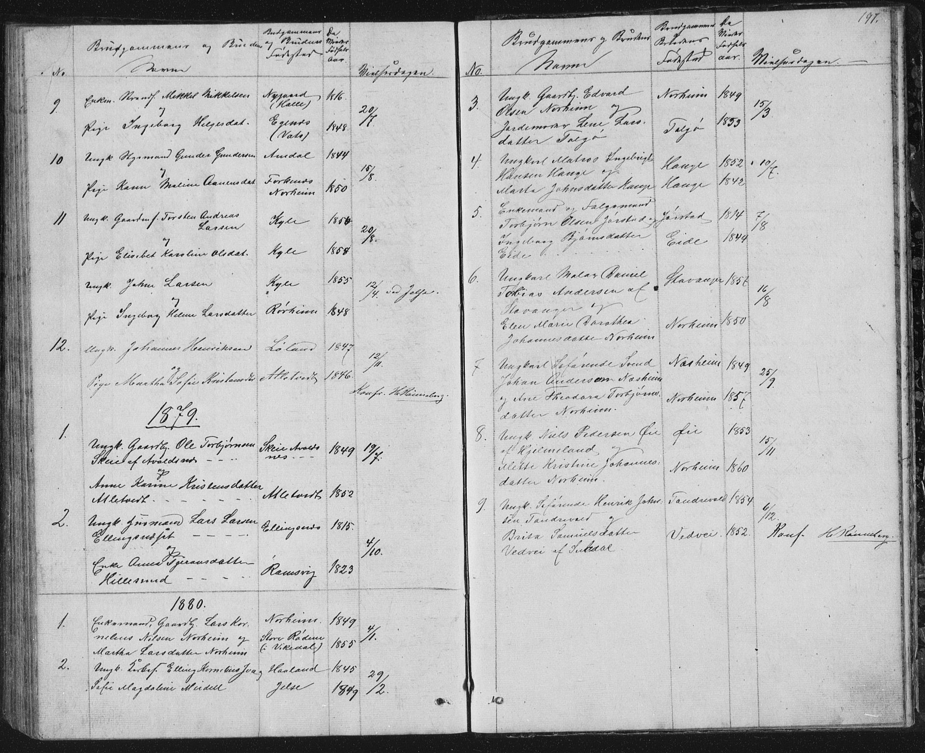 Nedstrand sokneprestkontor, AV/SAST-A-101841/01/V: Klokkerbok nr. B 2, 1848-1933, s. 197