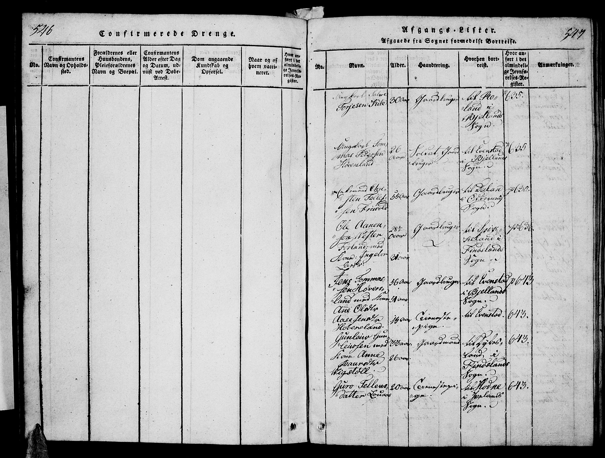 Vennesla sokneprestkontor, SAK/1111-0045/Fb/Fba/L0001: Klokkerbok nr. B 1, 1820-1834, s. 546-547