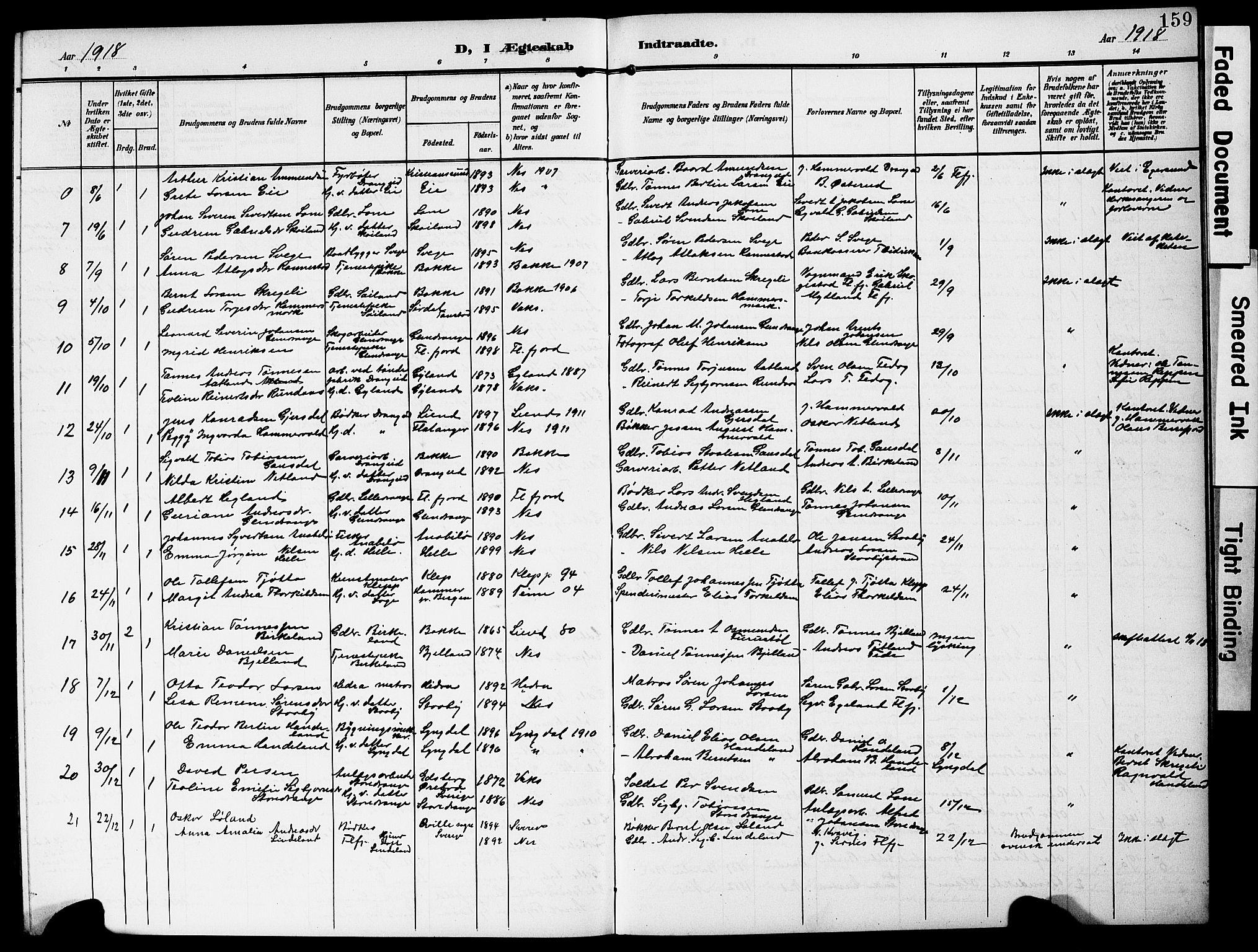 Flekkefjord sokneprestkontor, SAK/1111-0012/F/Fb/Fbc/L0008: Klokkerbok nr. B 8, 1903-1931, s. 159