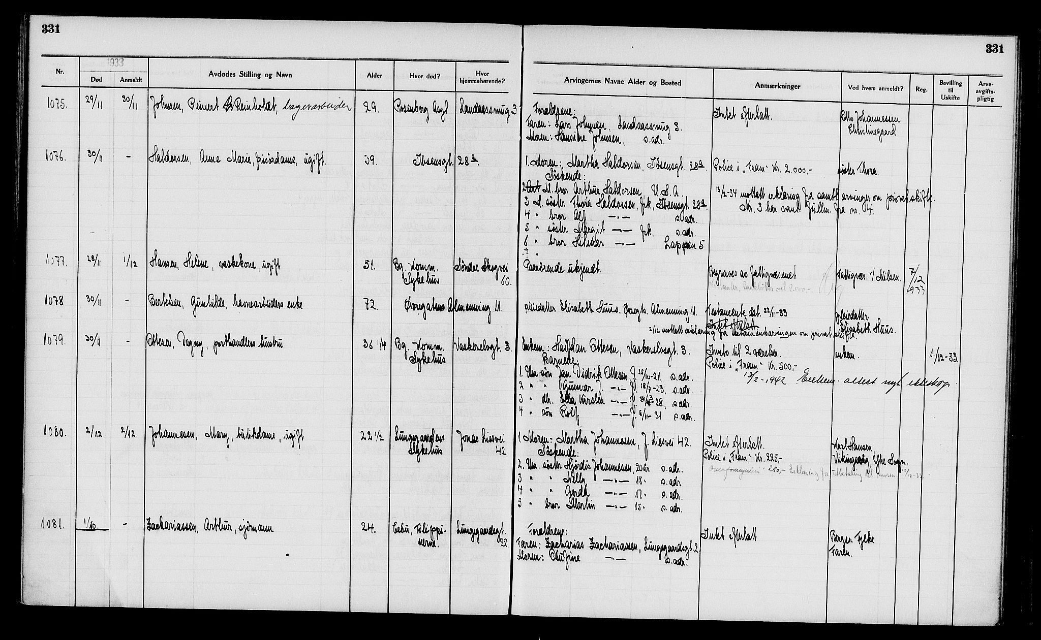 Byfogd og Byskriver i Bergen, AV/SAB-A-3401/06/06Na/L0018: Dødsfallsjournaler, 1931-1934, s. 331