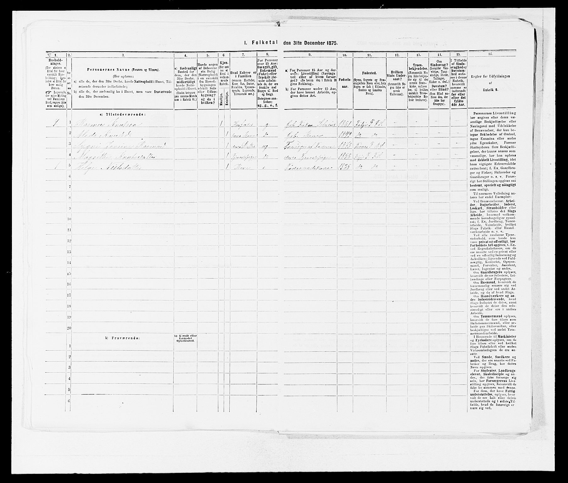 SAB, Folketelling 1875 for 1218P Finnås prestegjeld, 1875, s. 1305