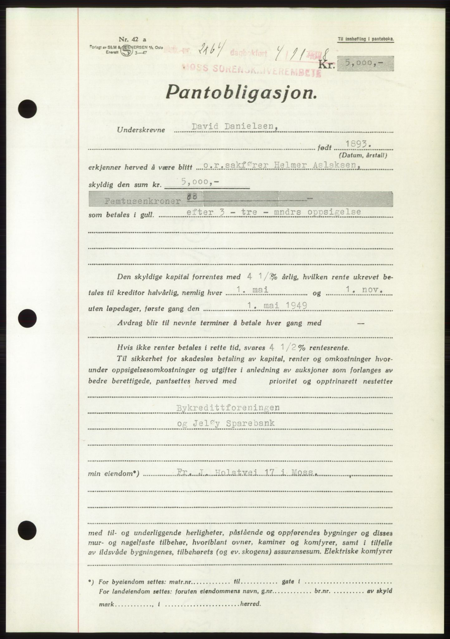 Moss sorenskriveri, AV/SAO-A-10168: Pantebok nr. B20, 1948-1948, Dagboknr: 2864/1948