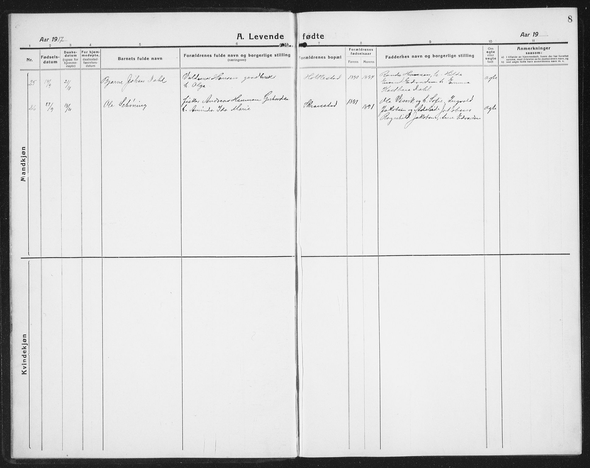 Ministerialprotokoller, klokkerbøker og fødselsregistre - Nordland, AV/SAT-A-1459/855/L0817: Klokkerbok nr. 855C06, 1917-1934, s. 8