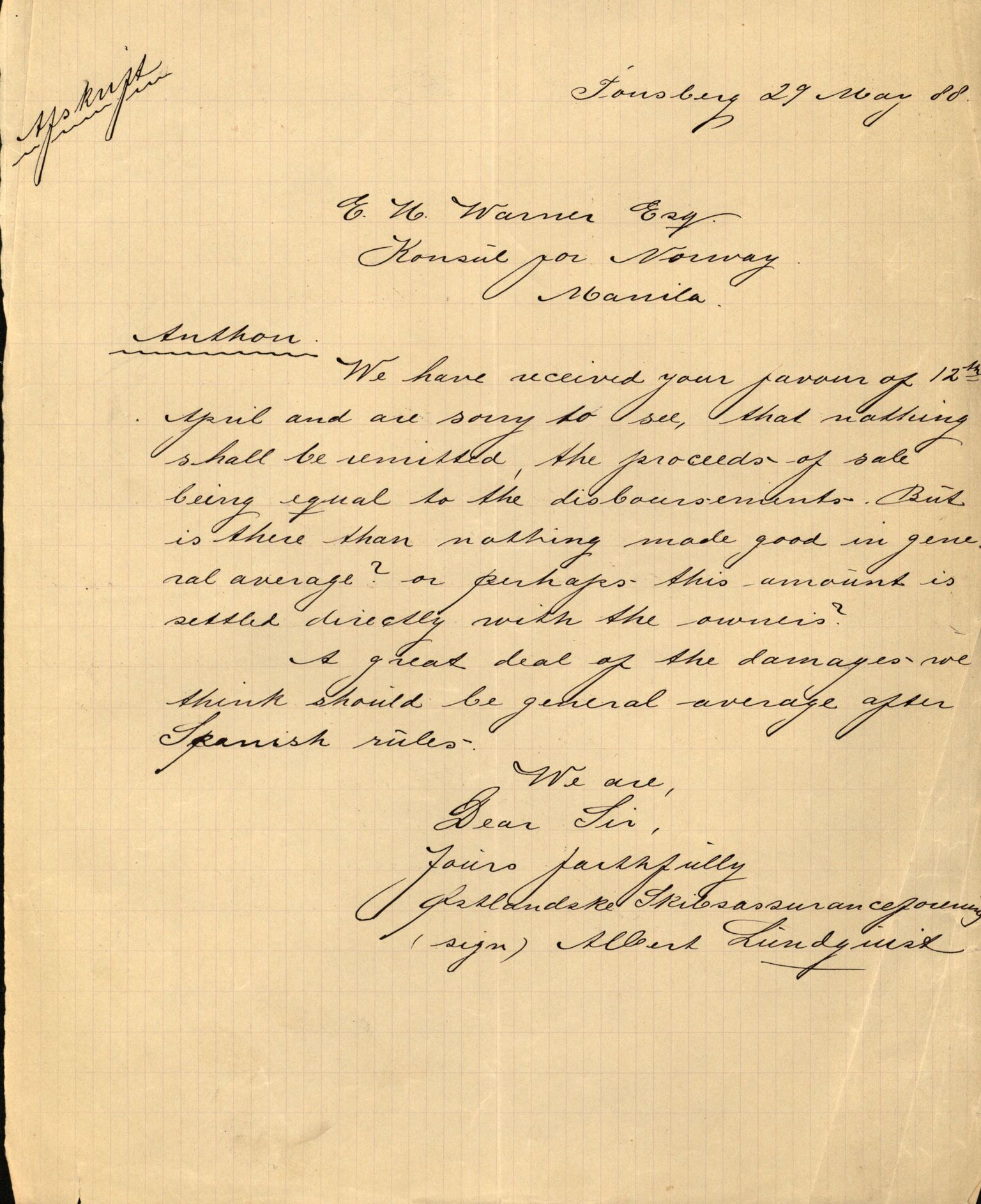 Pa 63 - Østlandske skibsassuranceforening, VEMU/A-1079/G/Ga/L0020/0003: Havaridokumenter / Anton, Diamant, Templar, Finn, Eliezer, Arctic, 1887, s. 42