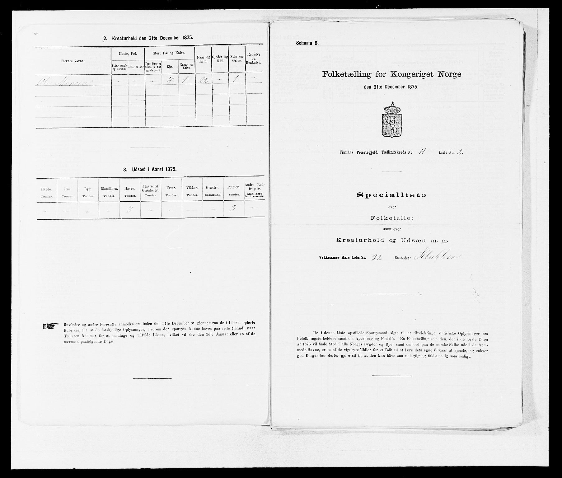 SAB, Folketelling 1875 for 1218P Finnås prestegjeld, 1875, s. 1298