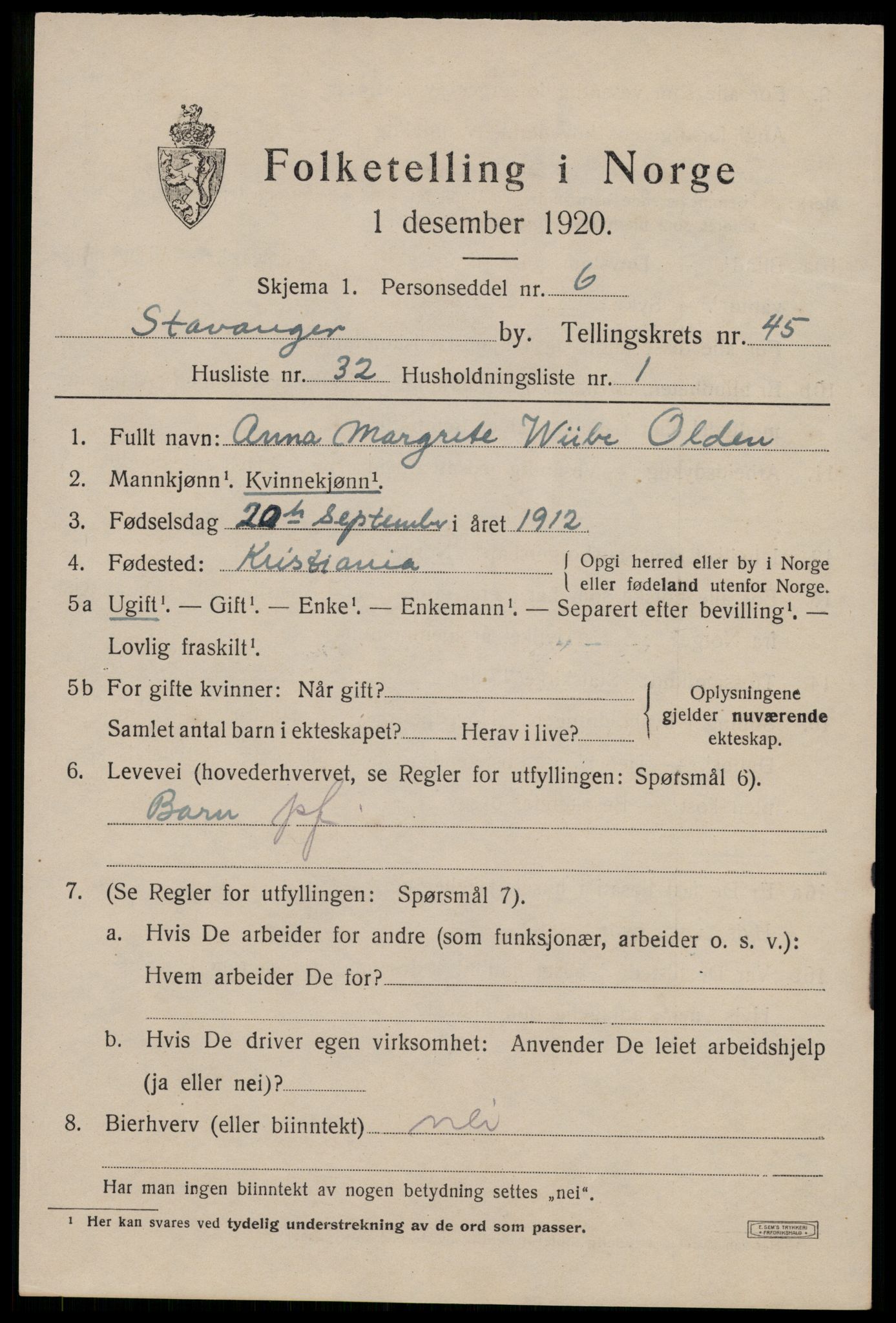 SAST, Folketelling 1920 for 1103 Stavanger kjøpstad, 1920, s. 110760