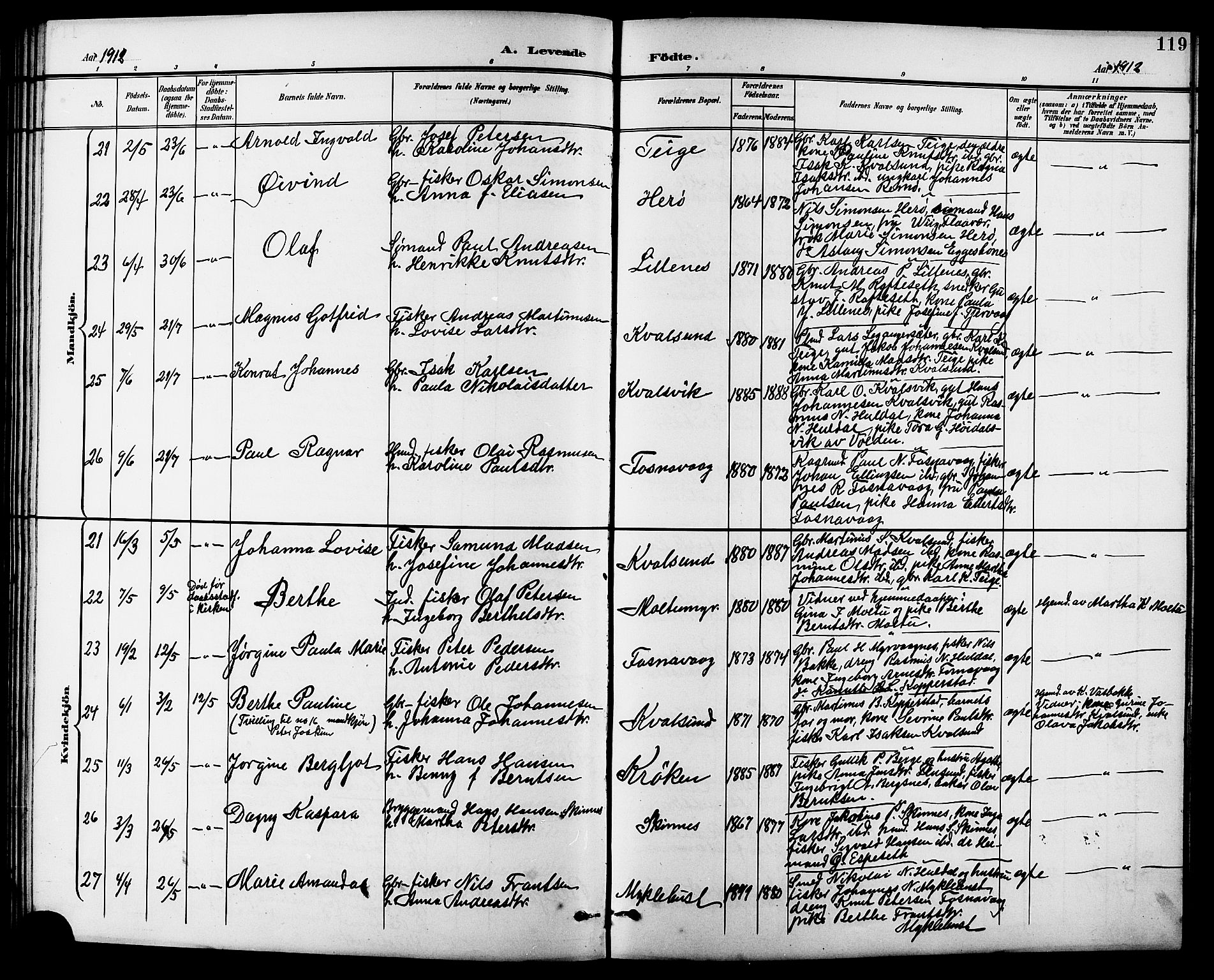 Ministerialprotokoller, klokkerbøker og fødselsregistre - Møre og Romsdal, AV/SAT-A-1454/507/L0082: Klokkerbok nr. 507C05, 1896-1914, s. 119