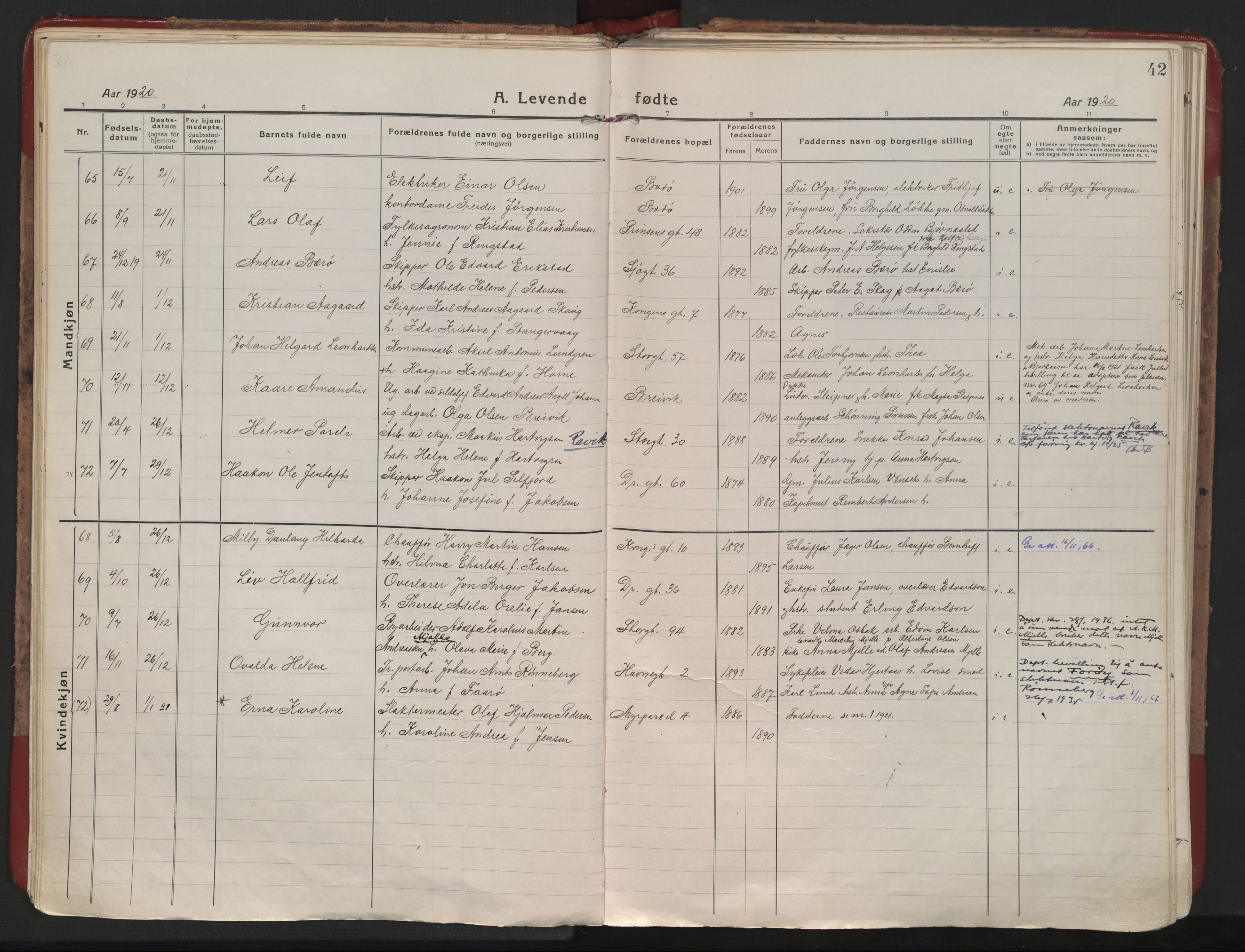 Ministerialprotokoller, klokkerbøker og fødselsregistre - Nordland, AV/SAT-A-1459/801/L0017: Ministerialbok nr. 801A17, 1917-1930, s. 42