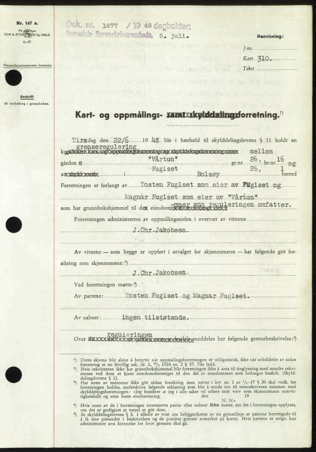 Romsdal sorenskriveri, SAT/A-4149/1/2/2C: Pantebok nr. A26, 1948-1948, Dagboknr: 1677/1948