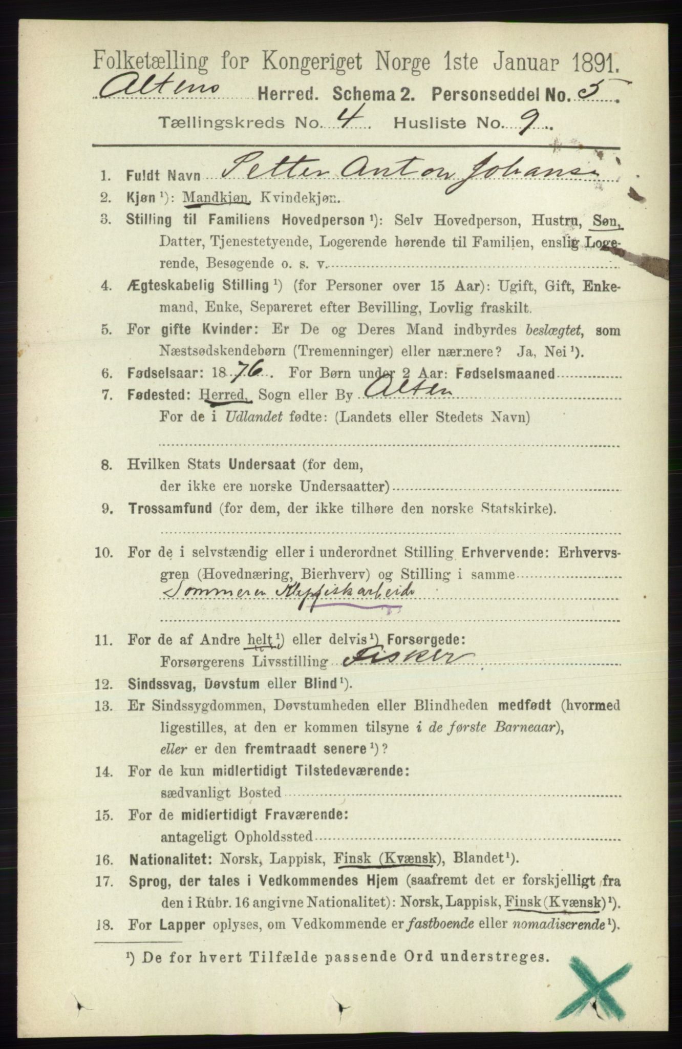 RA, Folketelling 1891 for 2012 Alta herred, 1891, s. 1402