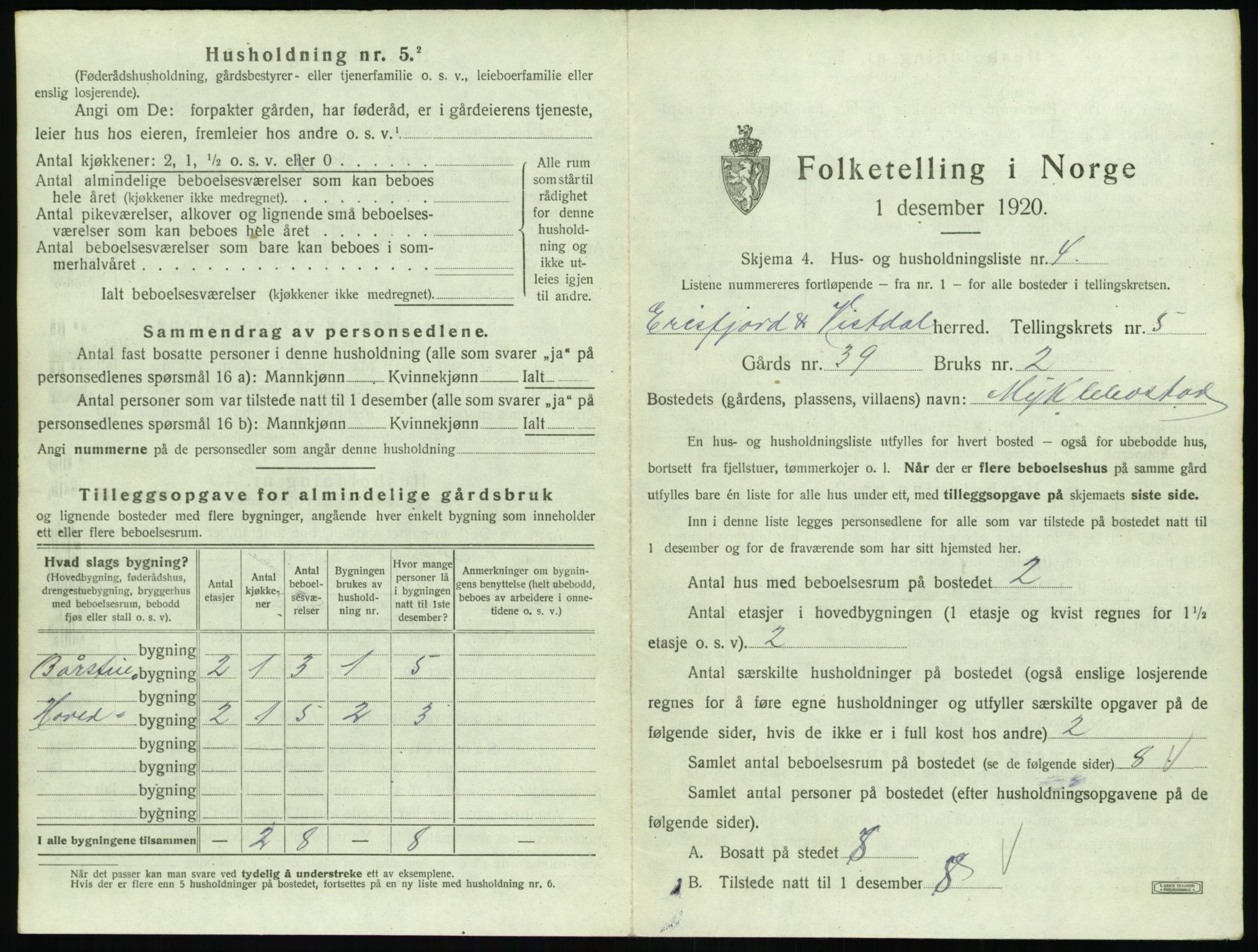 SAT, Folketelling 1920 for 1542 Eresfjord og Vistdal herred, 1920, s. 407