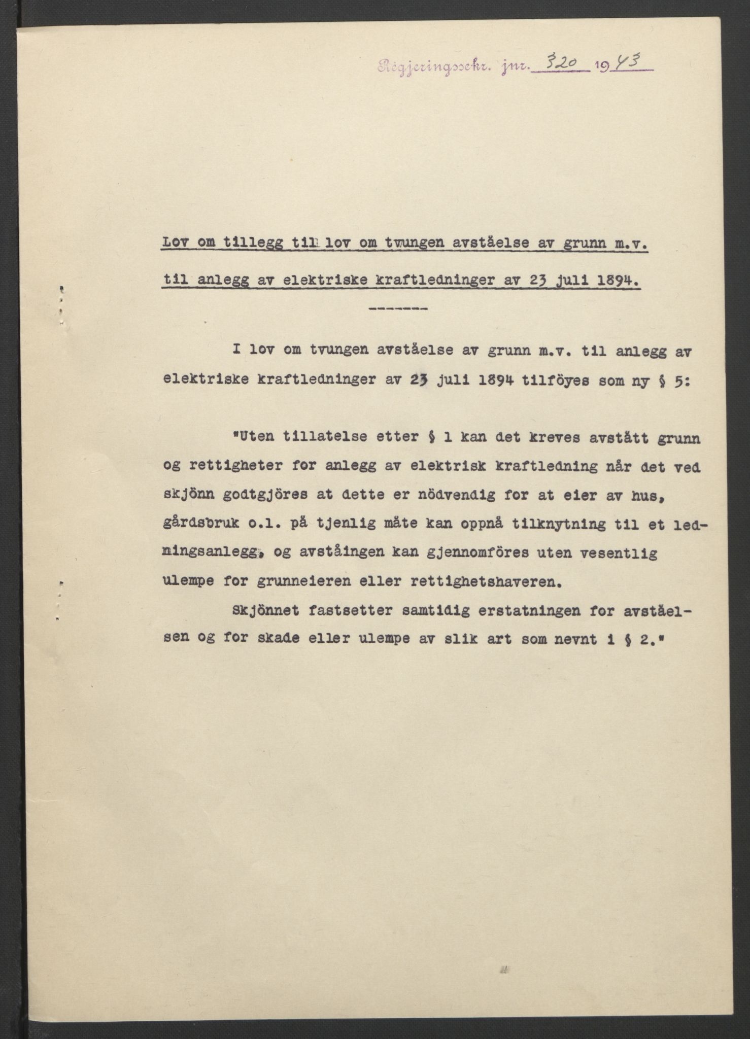 NS-administrasjonen 1940-1945 (Statsrådsekretariatet, de kommisariske statsråder mm), RA/S-4279/D/Db/L0099: Lover, 1943, s. 610