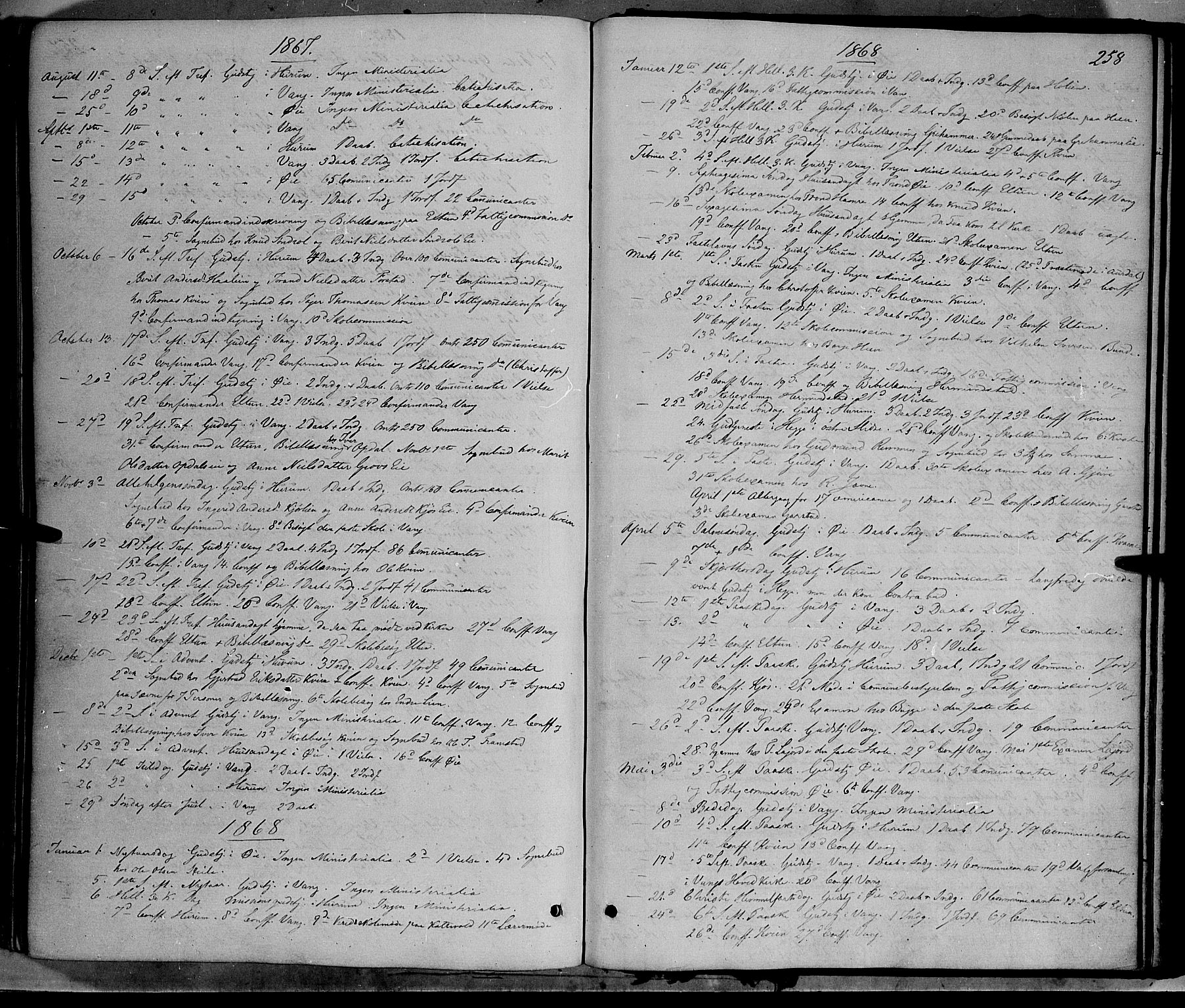 Vang prestekontor, Valdres, AV/SAH-PREST-140/H/Ha/L0007: Ministerialbok nr. 7, 1865-1881, s. 258