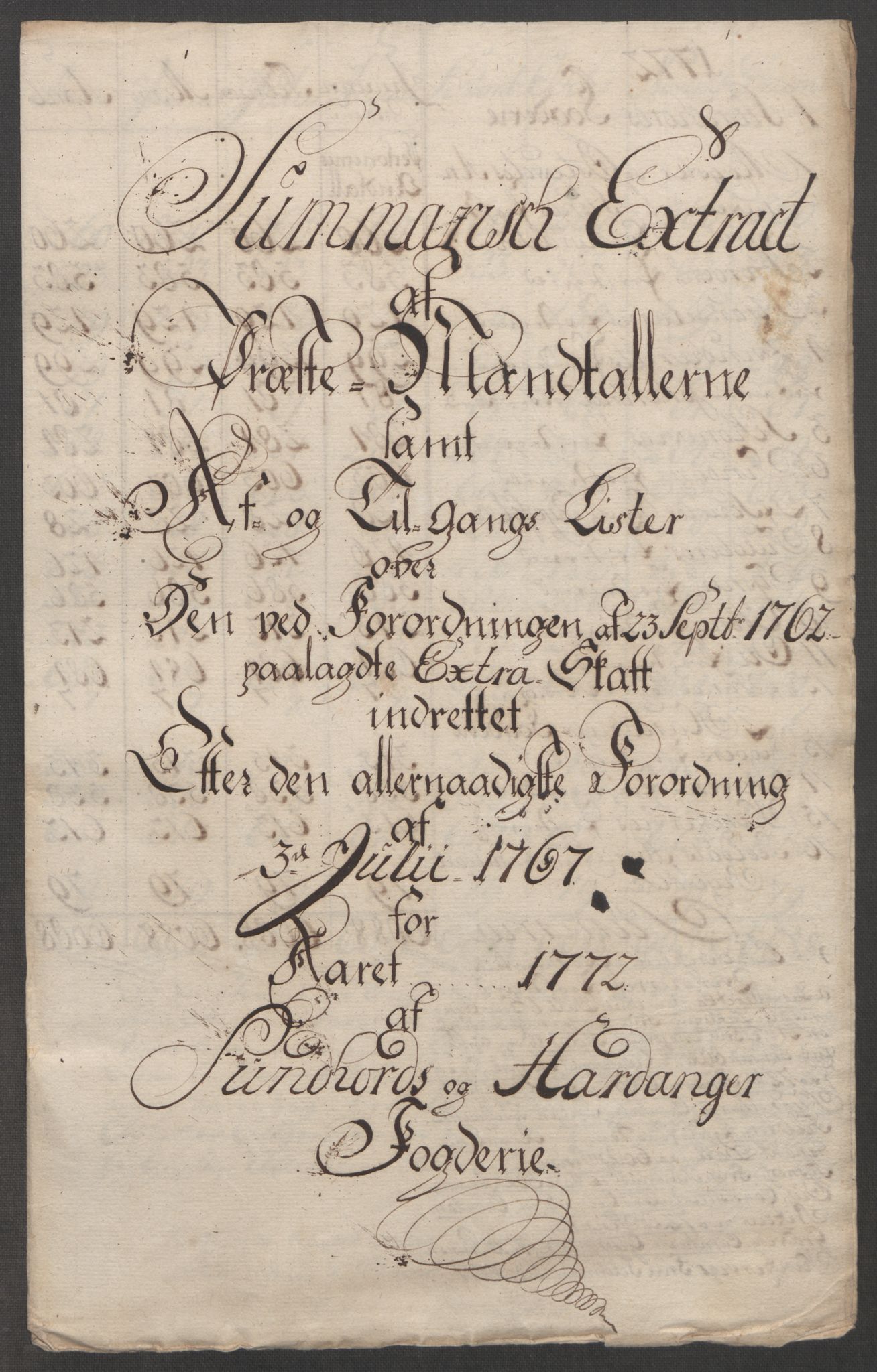 Rentekammeret inntil 1814, Reviderte regnskaper, Fogderegnskap, AV/RA-EA-4092/R48/L3136: Ekstraskatten Sunnhordland og Hardanger, 1762-1772, s. 269