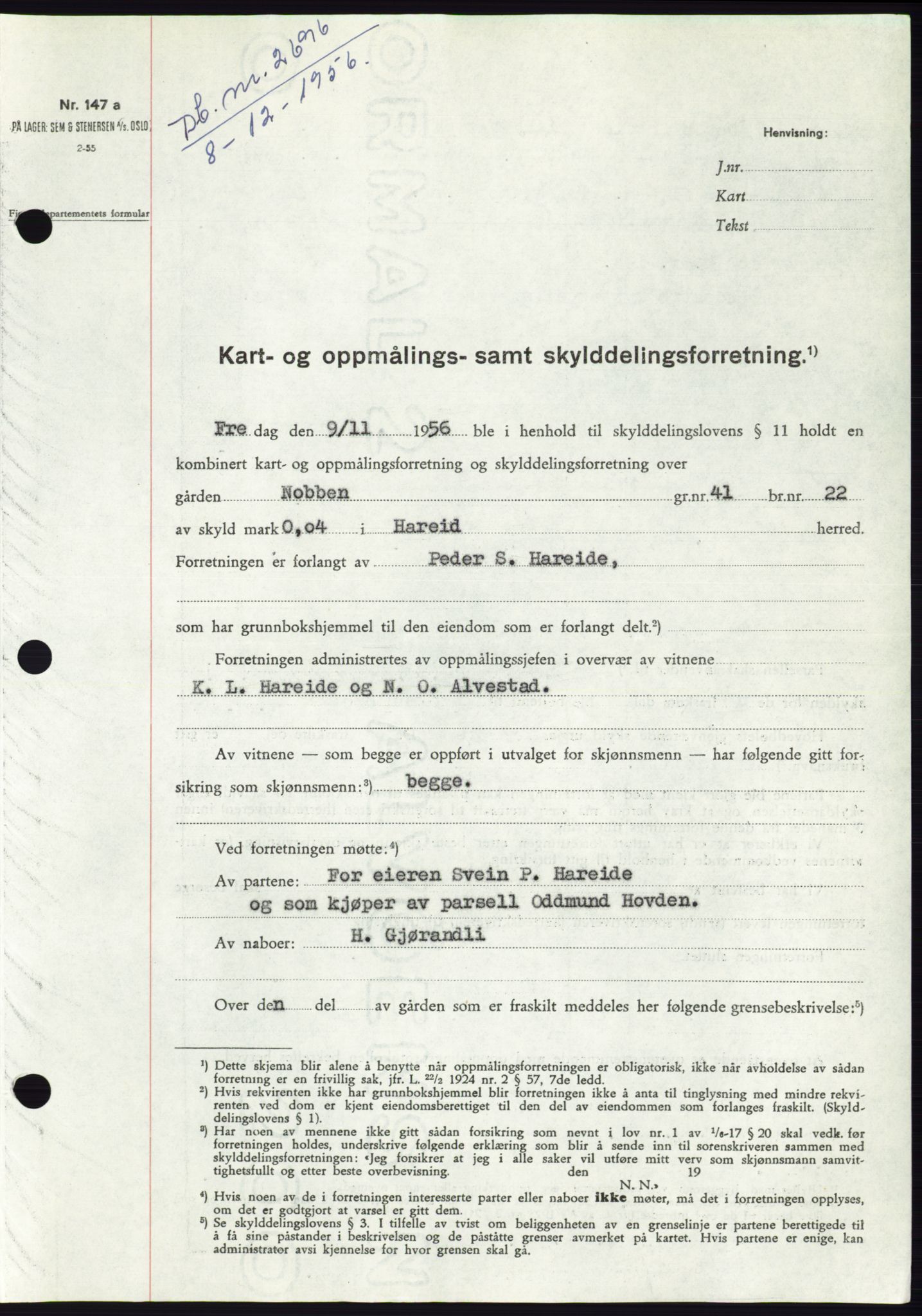 Søre Sunnmøre sorenskriveri, SAT/A-4122/1/2/2C/L0105: Pantebok nr. 31A, 1956-1957, Dagboknr: 2696/1956