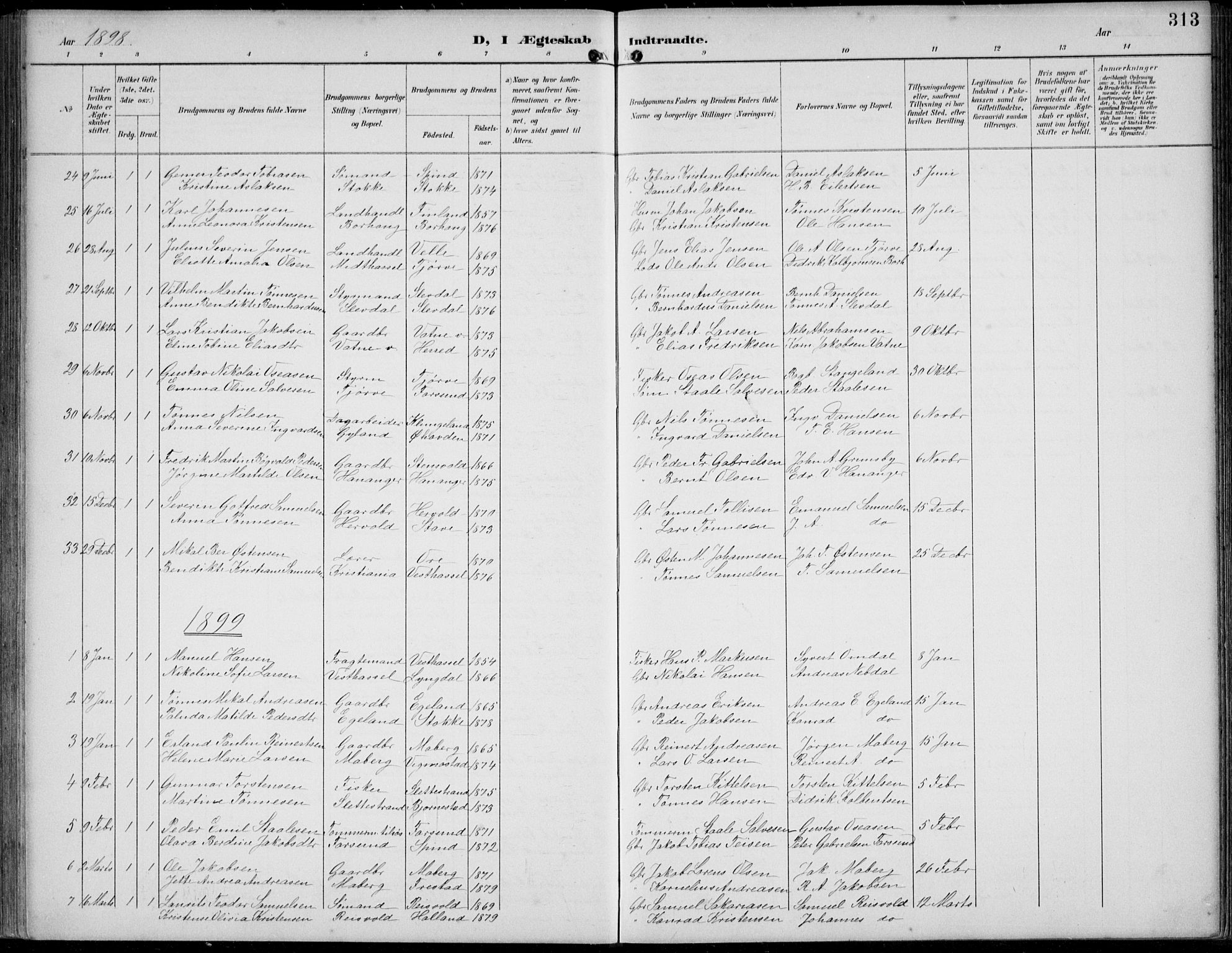 Lista sokneprestkontor, SAK/1111-0027/F/Fb/L0005: Klokkerbok nr. B 5, 1892-1923, s. 313