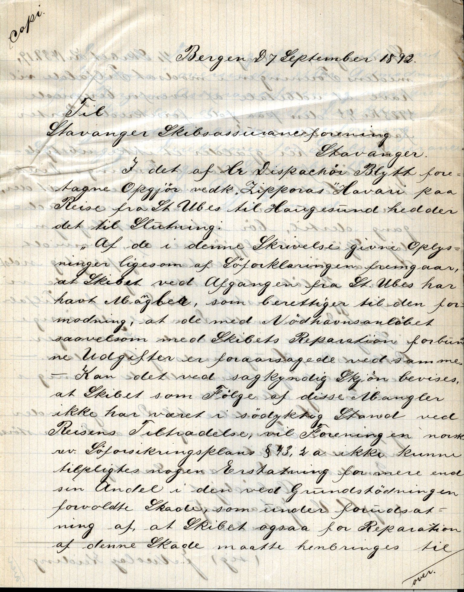 Pa 63 - Østlandske skibsassuranceforening, VEMU/A-1079/G/Ga/L0028/0004: Havaridokumenter / Hurtig, Helene, Hans Nielsen Hauge, Telefon, Zeppora, 1892, s. 25