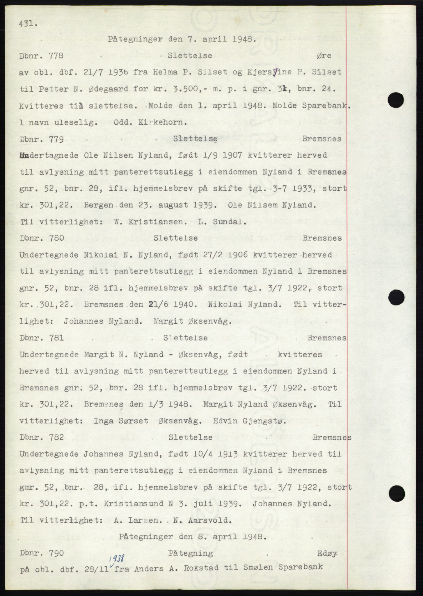 Nordmøre sorenskriveri, SAT/A-4132/1/2/2Ca: Pantebok nr. C82b, 1946-1951, Dagboknr: 778/1948