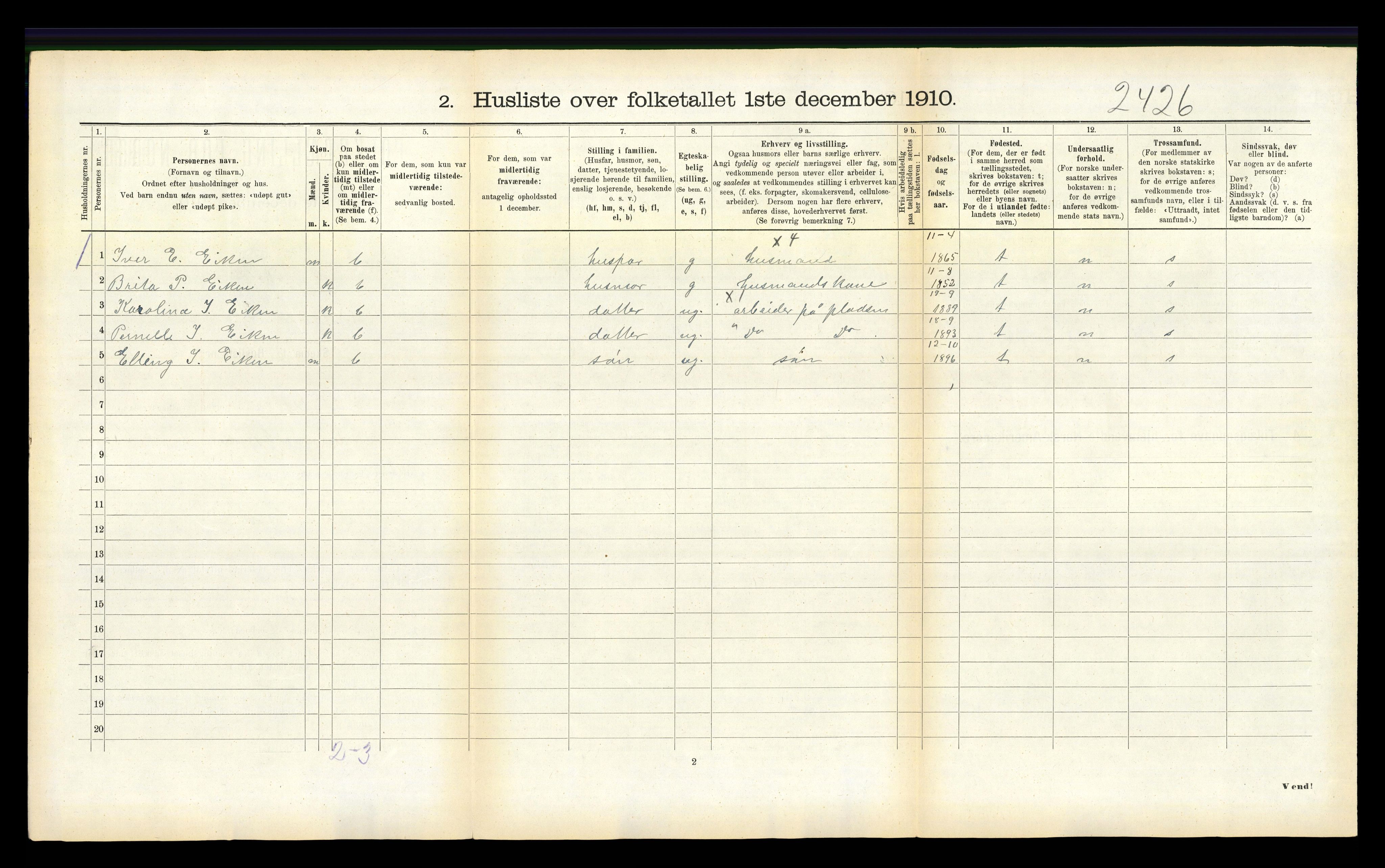 RA, Folketelling 1910 for 1418 Balestrand herred, 1910, s. 445