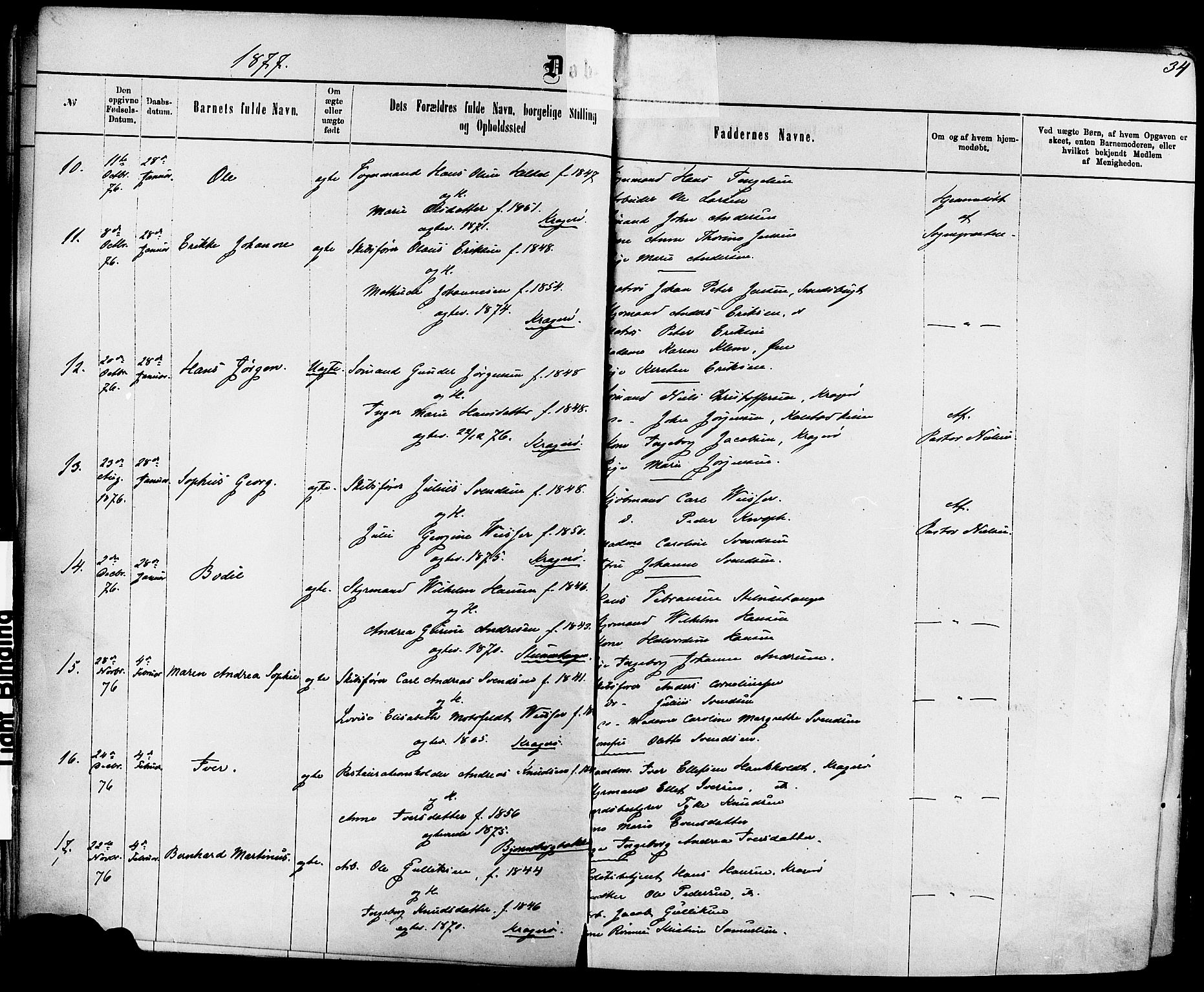 Kragerø kirkebøker, AV/SAKO-A-278/F/Fa/L0011: Ministerialbok nr. 11, 1875-1886, s. 34